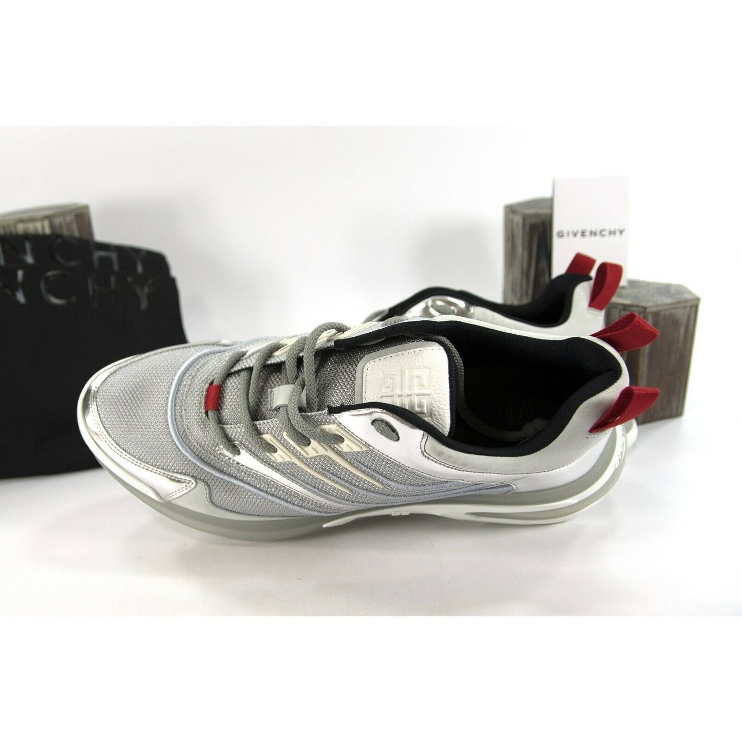Givenchy Mens GIV 1 Silver Metallic Calf Leather Sneakers 46 NIB