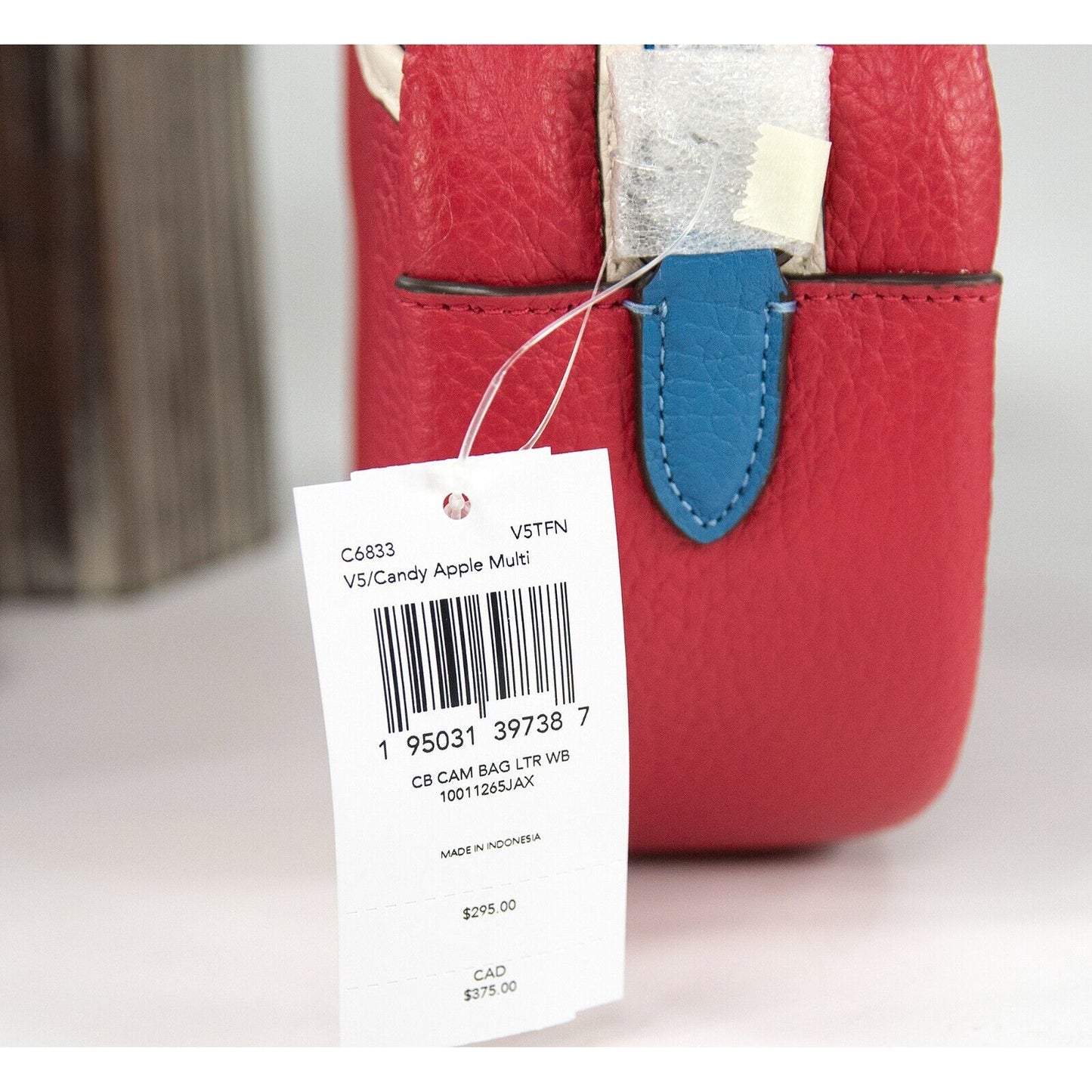 Coach Red Blue Colorblock Leather Camera Guitar Strap Crossbody Bag NWT C6833