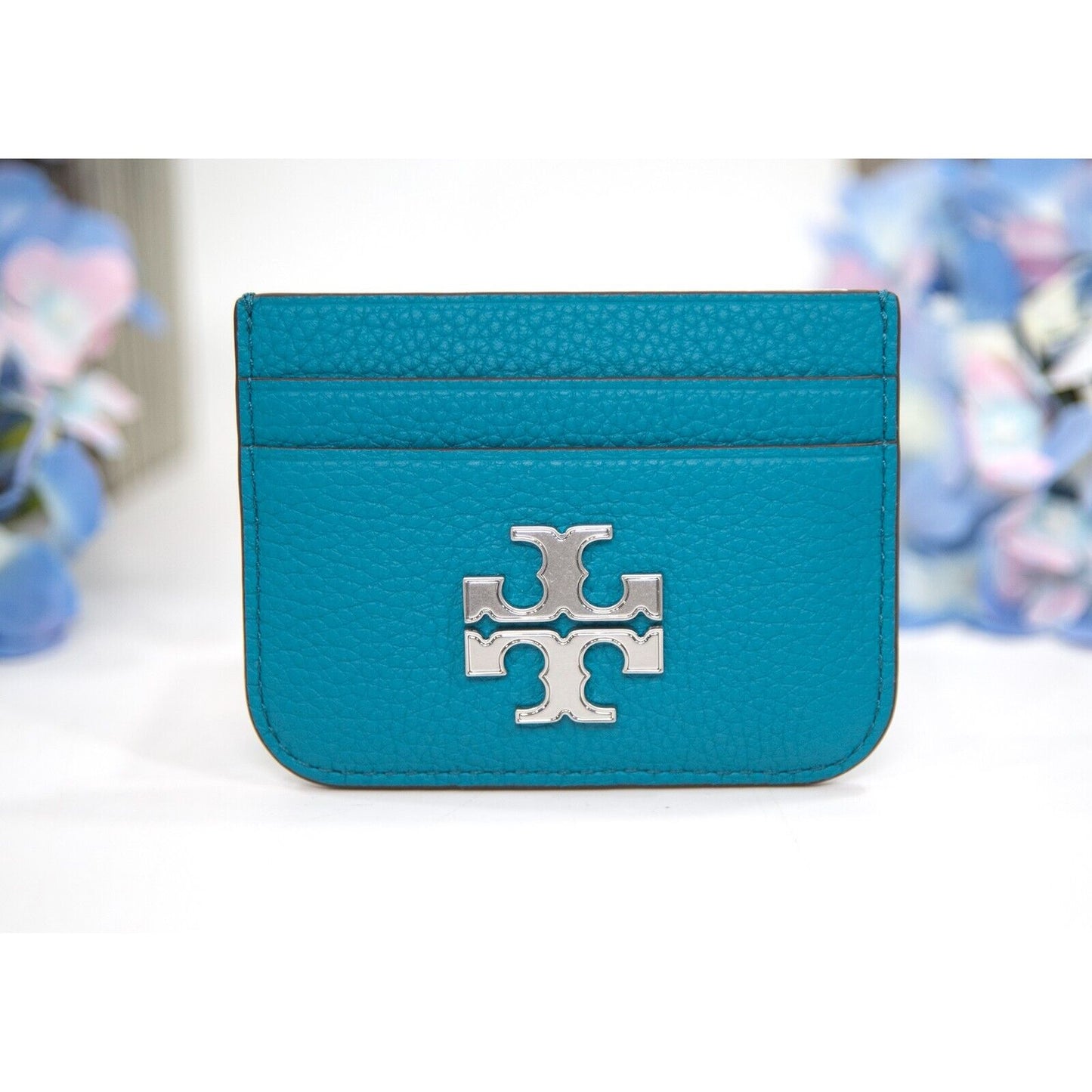 Tory Burch Transkei Blue Leather Eleanor Logo Card Case Mini Wallet NWT