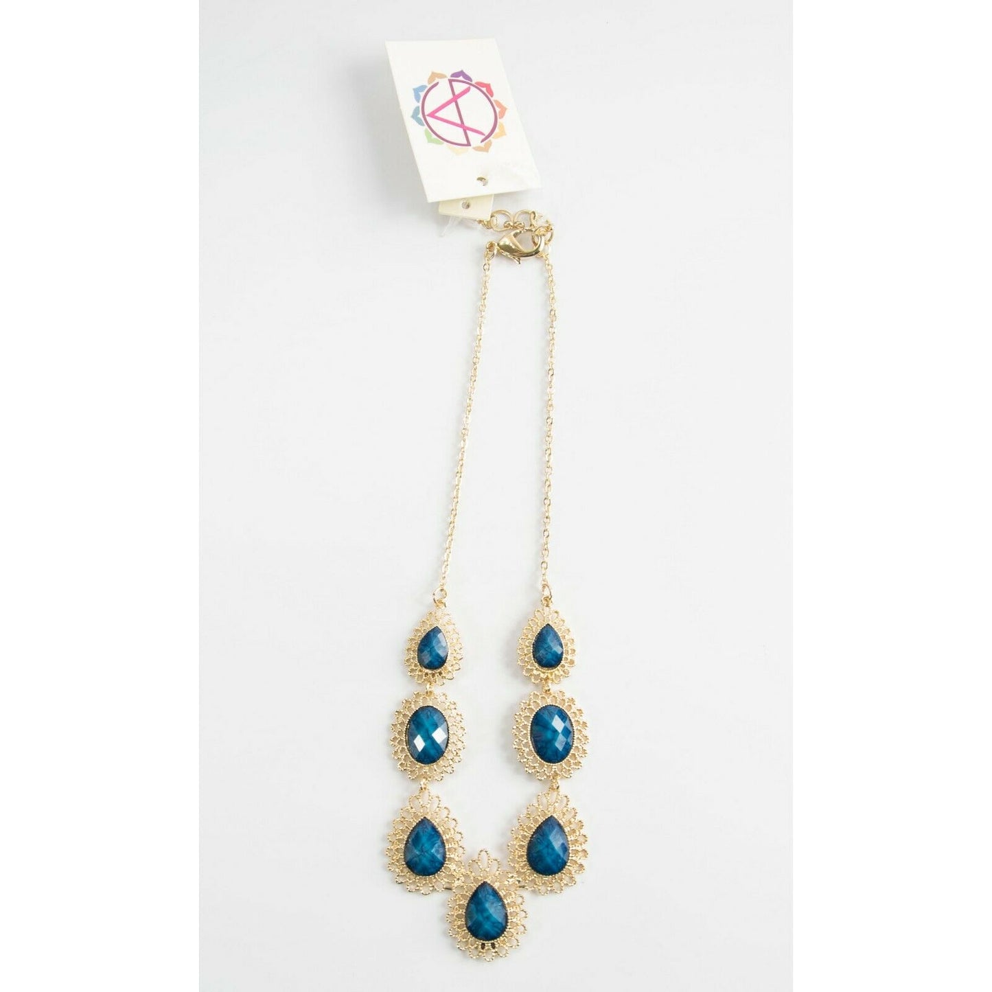 Amrita Singh Lapis Resin Filigree Surf Lodge Gold Tone Necklace NKC 9931 NWT