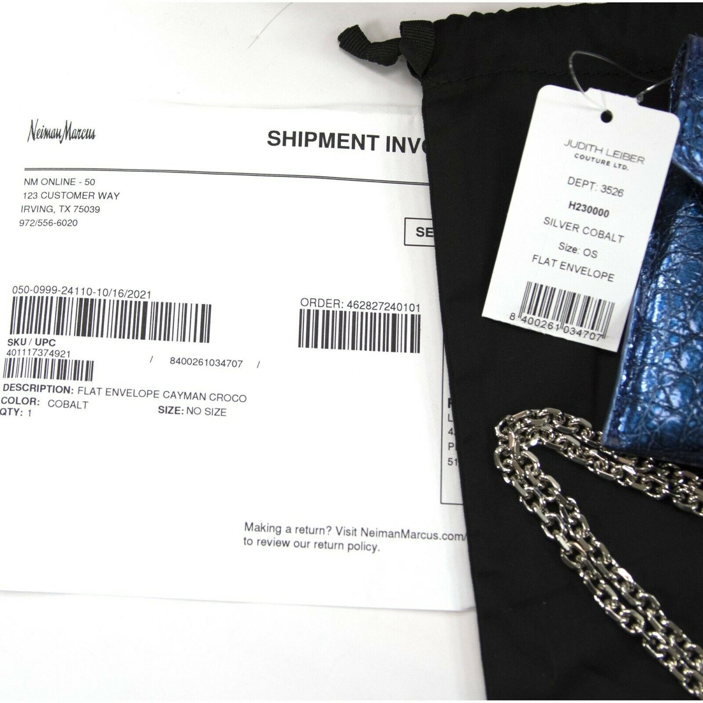 Judith Leiber Cobalt Blue Caiman Crocodile Envelope Clutch Evening Bag NWT