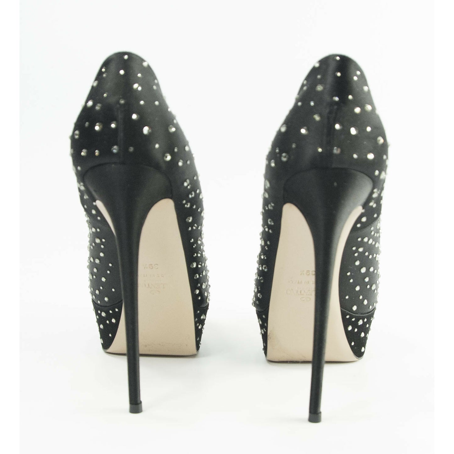 Valentino Black Satin Crystal Peep Toe Platform Runway Heels 39.5 9.5 $1950