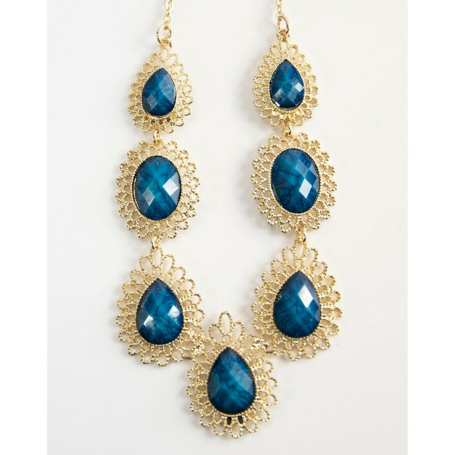 Amrita Singh Lapis Resin Filigree Surf Lodge Gold Tone Necklace NKC 9931 NWT