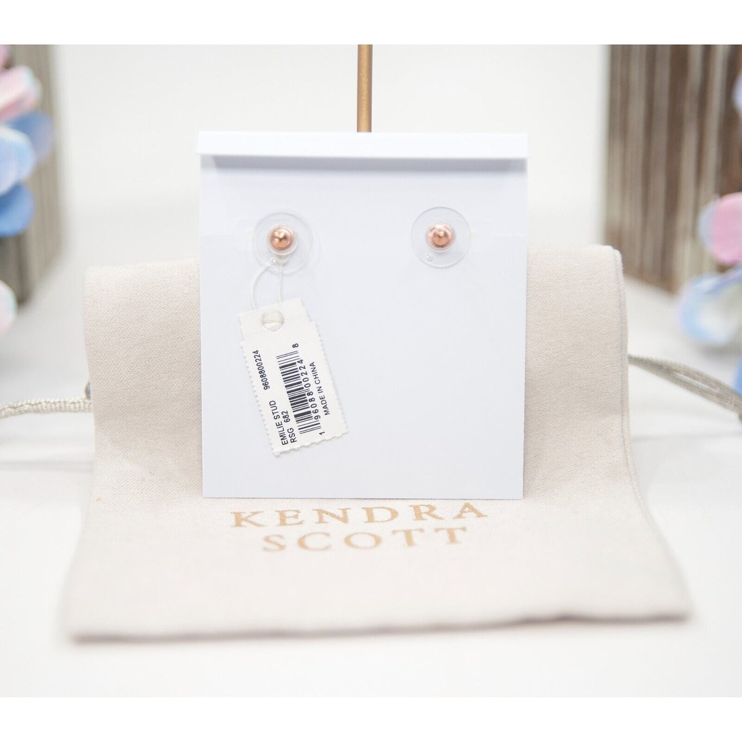 Kendra Scott Emilie Rose Quartz Rose Gold Micro Mini Stud Earrings NWT