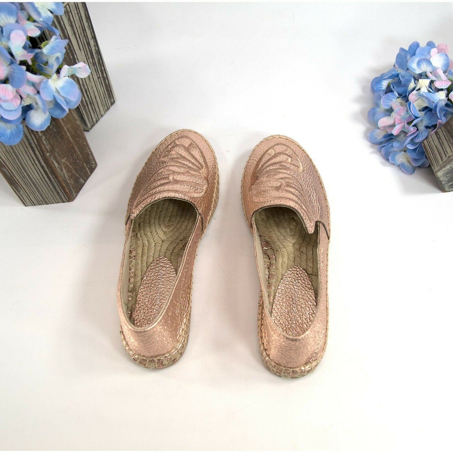 Sophia Webster Rose Gold Leather Butterfly Espadrille Flats 36 NIB