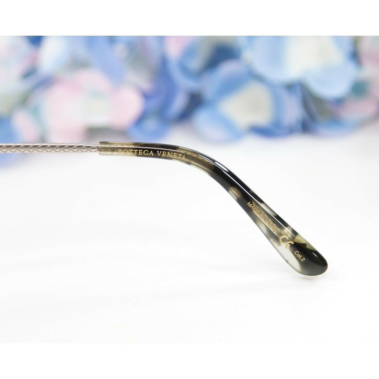 Bottega Veneta Burnished Thin Frame Cat Eye Metal Logo Sunglasses NWT Case