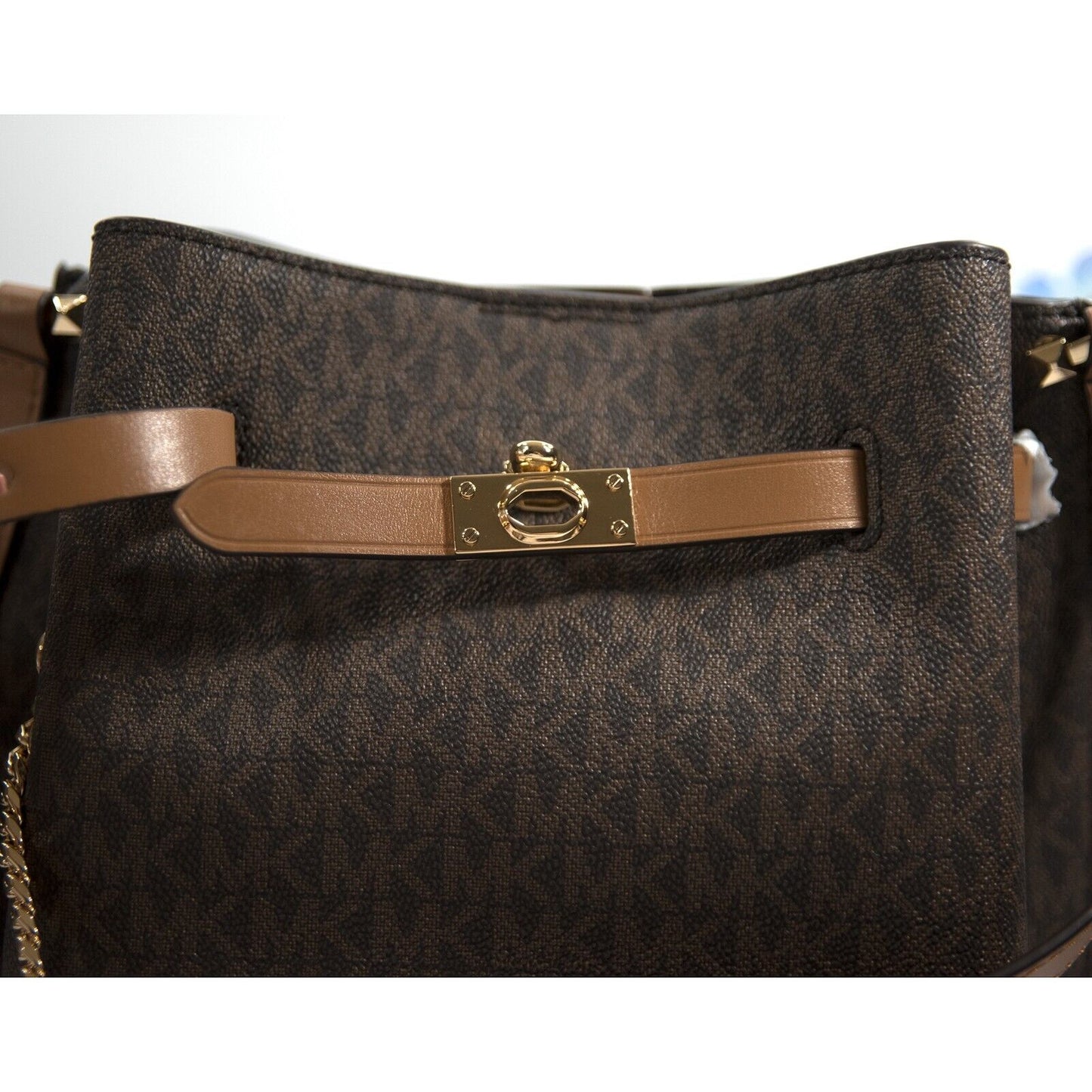 Michael Kors Brown Monogram Hamilton Legacy Leather Satchel Bag NWT