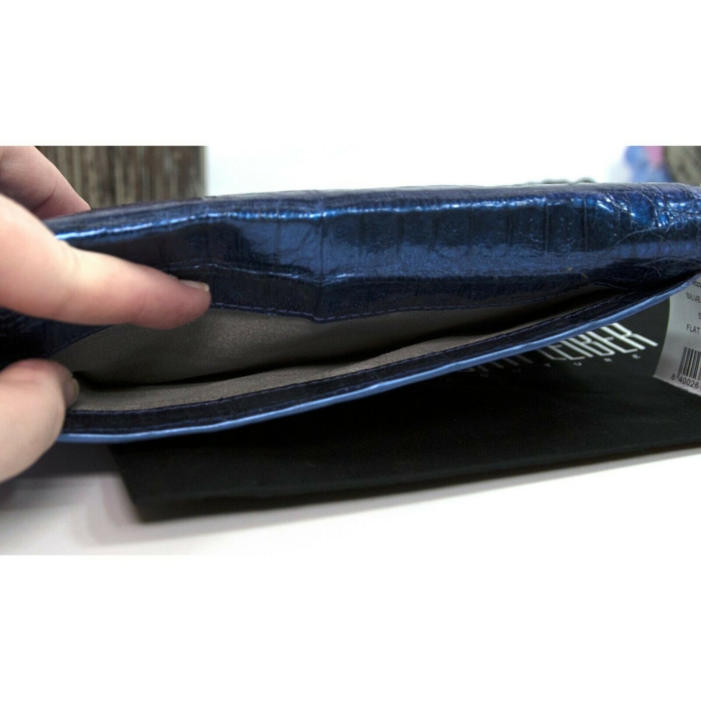 Judith Leiber Cobalt Blue Caiman Crocodile Envelope Clutch Evening Bag NWT