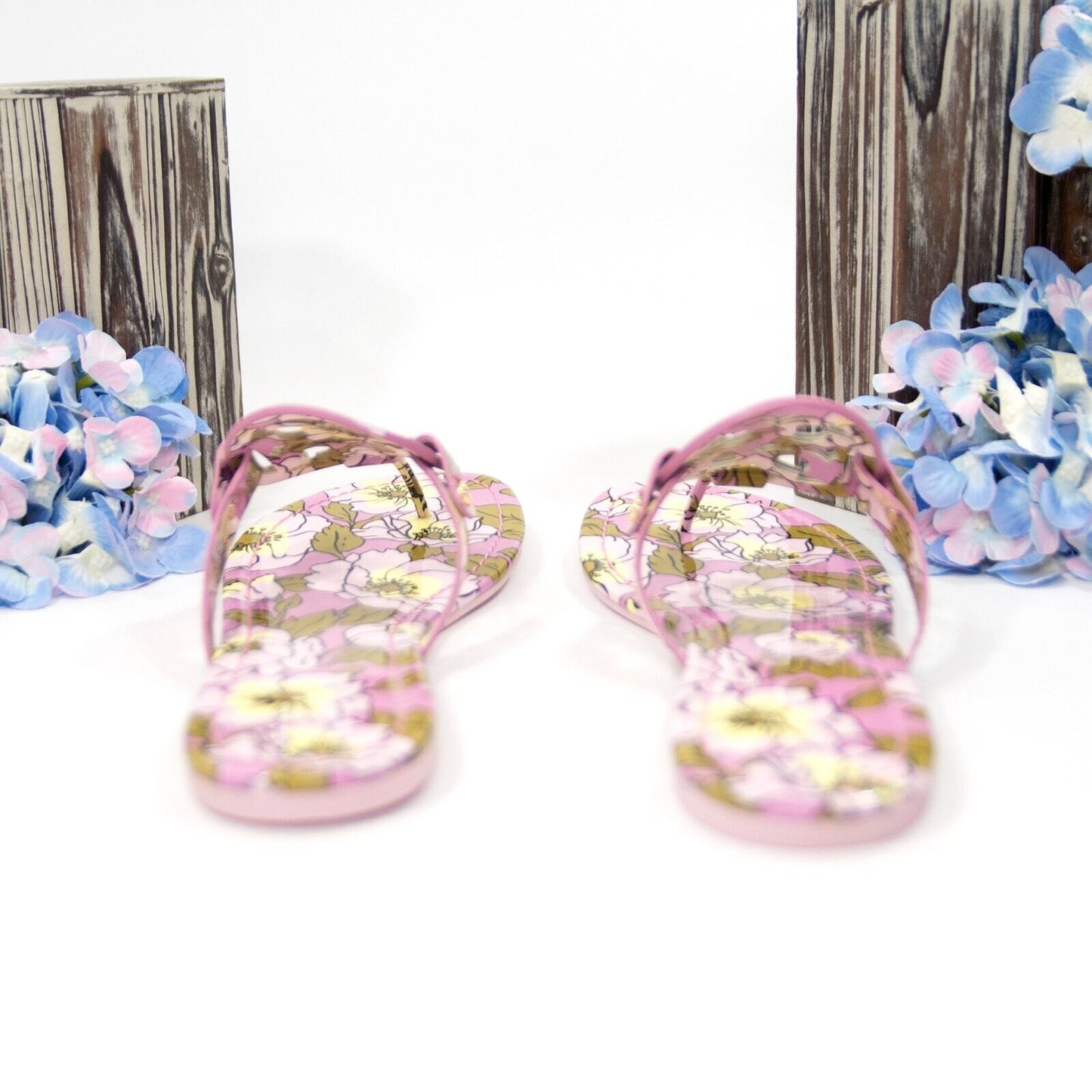 Tory Burch Miller Purple Bold Flower Patent Leather Sandals Size 7 NIB