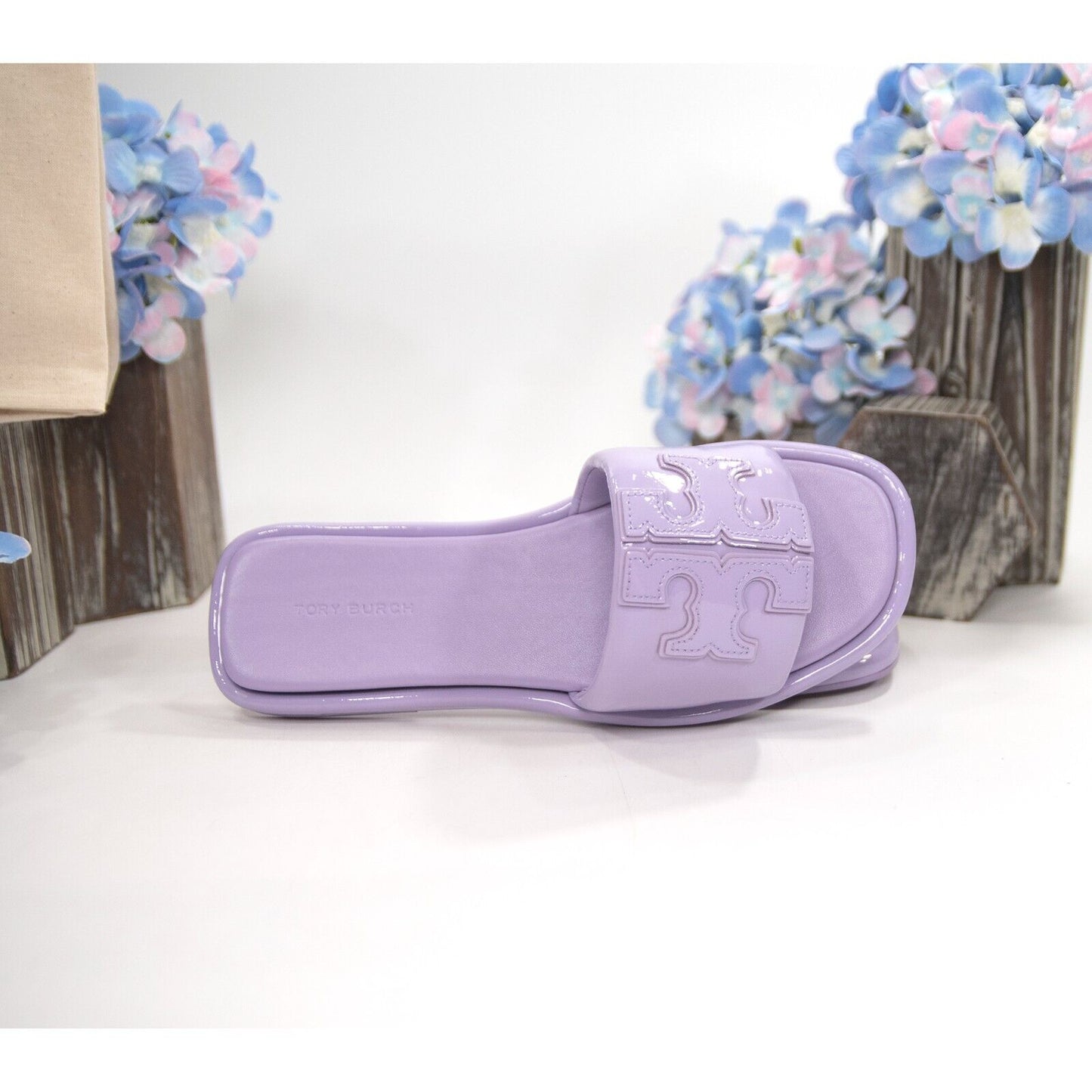Tory Burch Lavender Cloud Leather Double T Padded Sport Slide Sz 6 NIB
