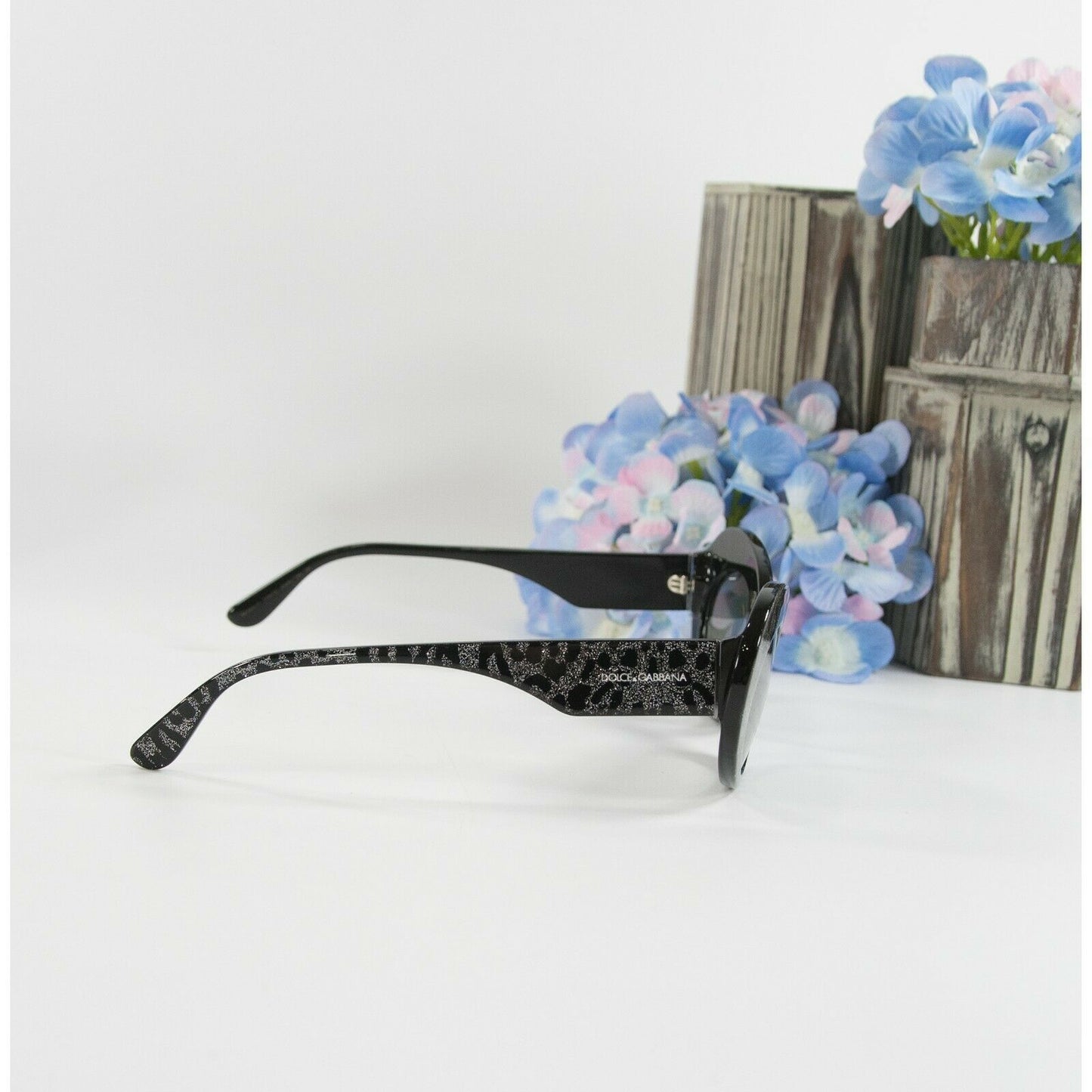 Dolce & Gabbana DG4345 Silver Glitter Leopard Cateye Logo Acrylic Sunglasses NWT