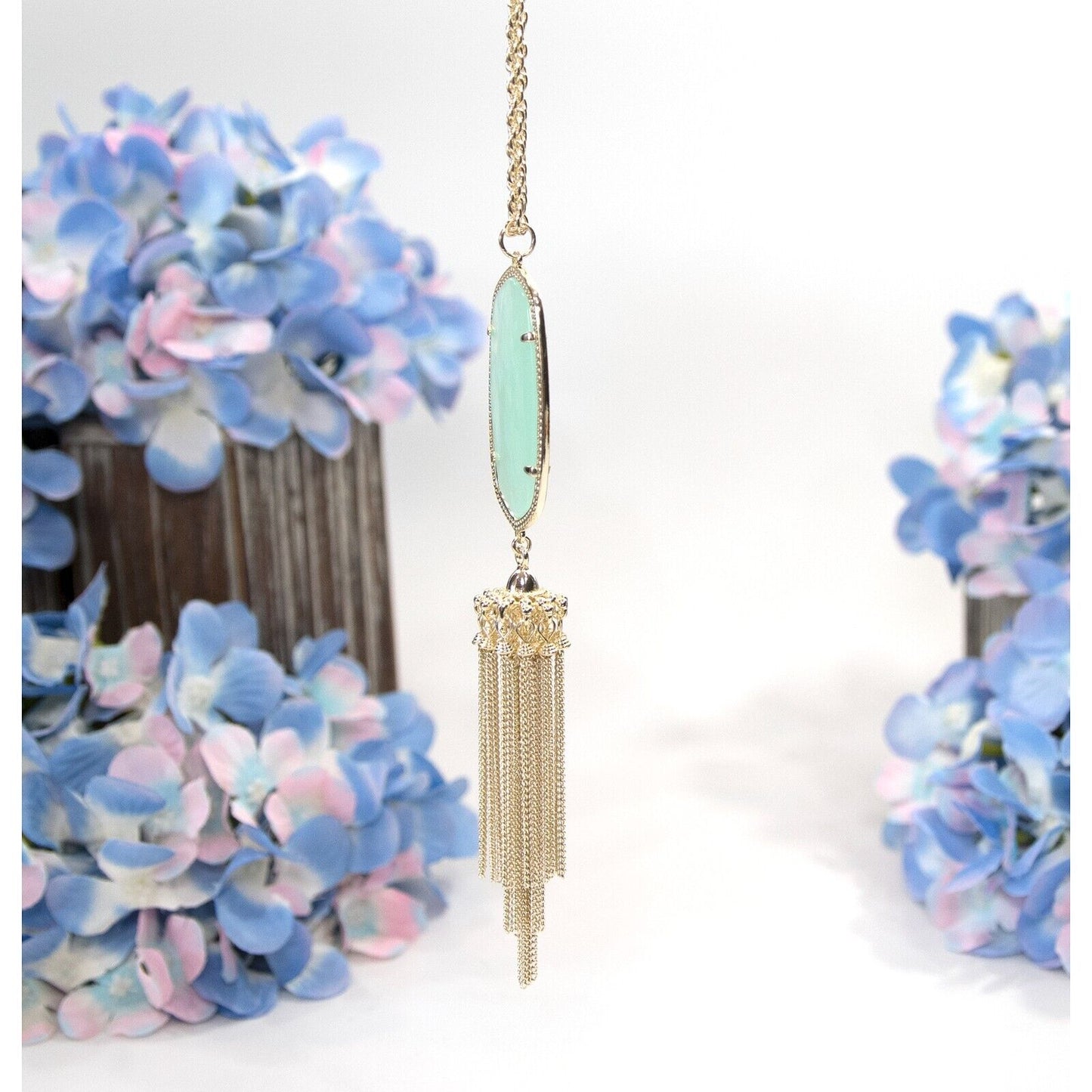 Kendra Scott Rayne Green Chalcedony Long Pendant Necklace NWT