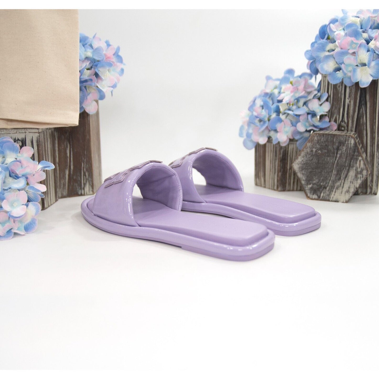 Tory Burch Lavender Cloud Leather Double T Padded Sport Slide Sz 6 NIB