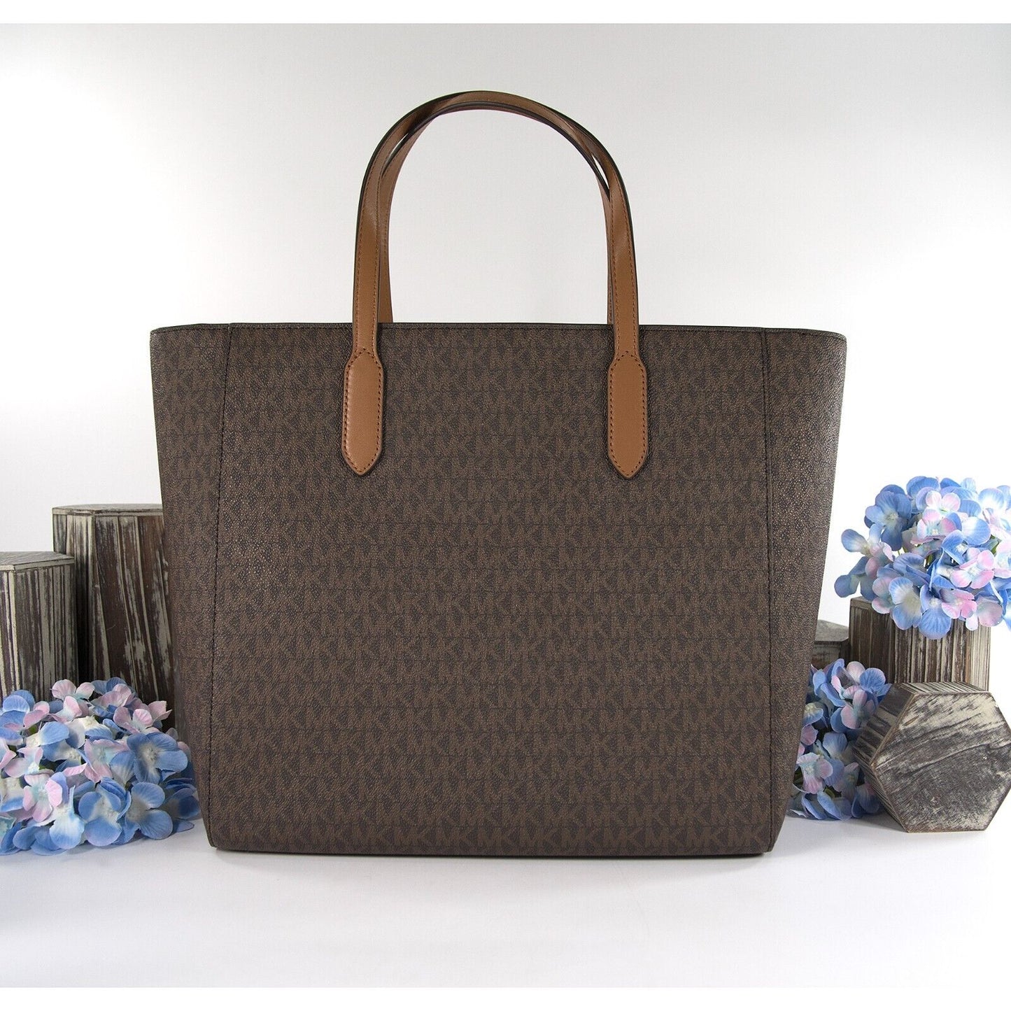 Michael Kors Brown Monogram Acorn Leather Sinclair Large Studded Tote Bag NWT
