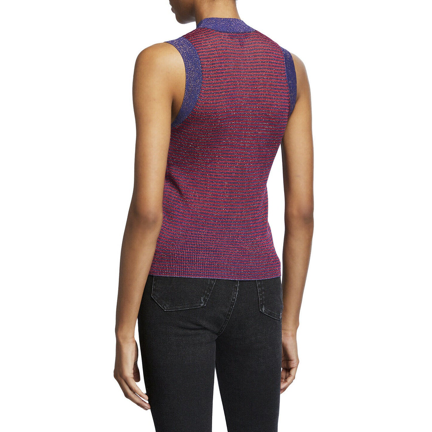 Rag & Bone Raina Purple Pink Glitter Mock Turtle Neck Tank Blouse Top L NWT $295