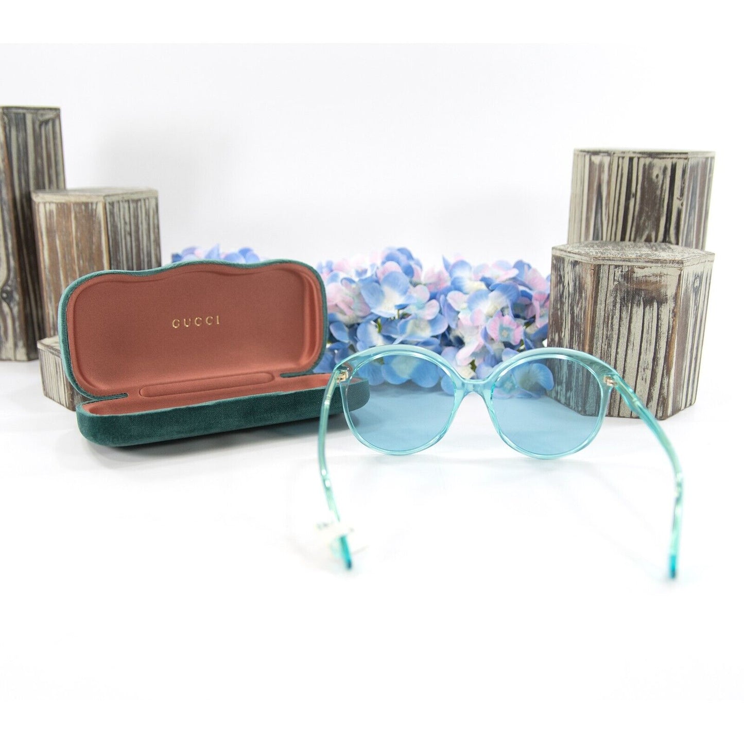 Gucci Round 59MM Azure Acrylic Metal Sunglasses NWT GG0521S