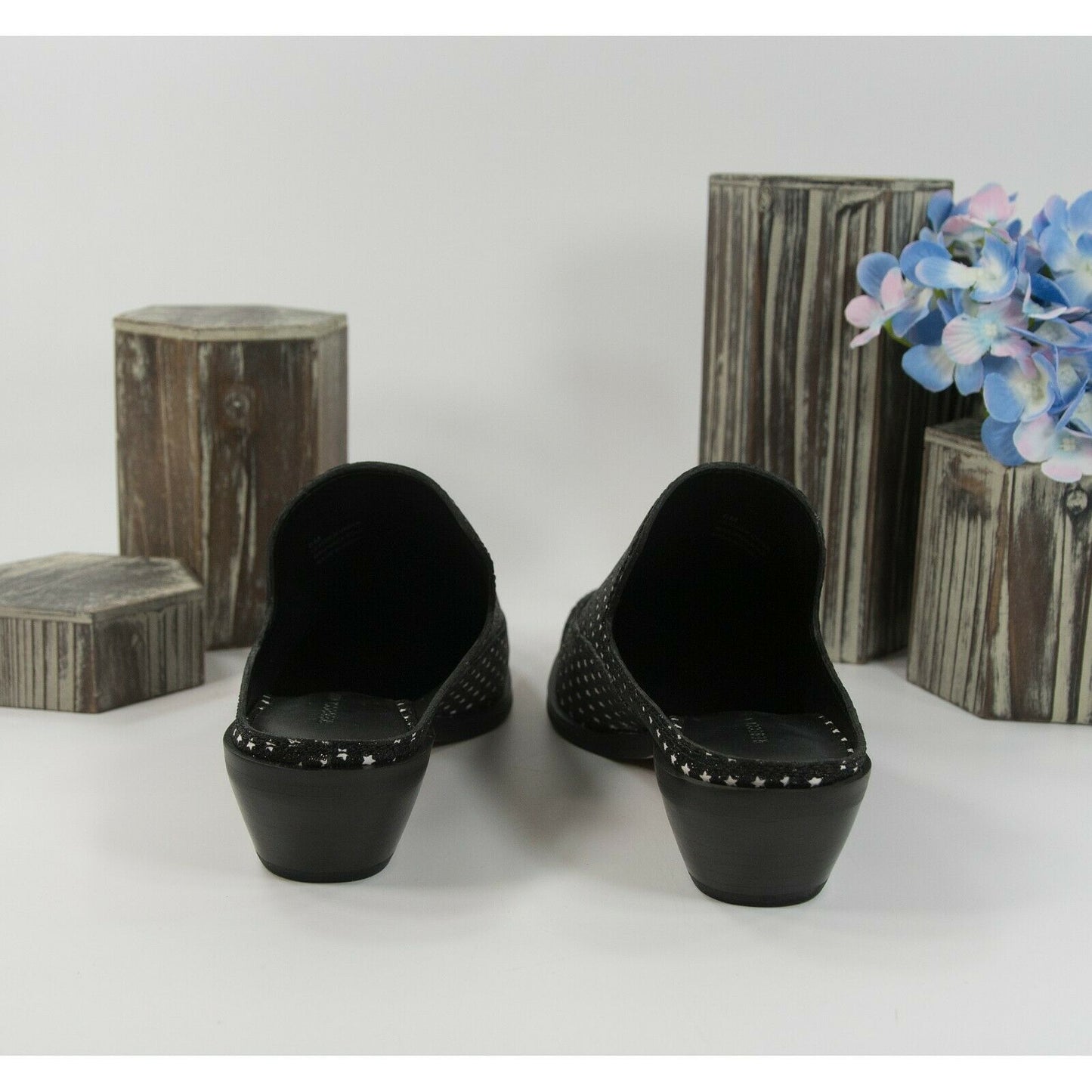 Rebecca Minkoff Karynah Black Glitter Stars Leather Western Mule Bootie Size 6