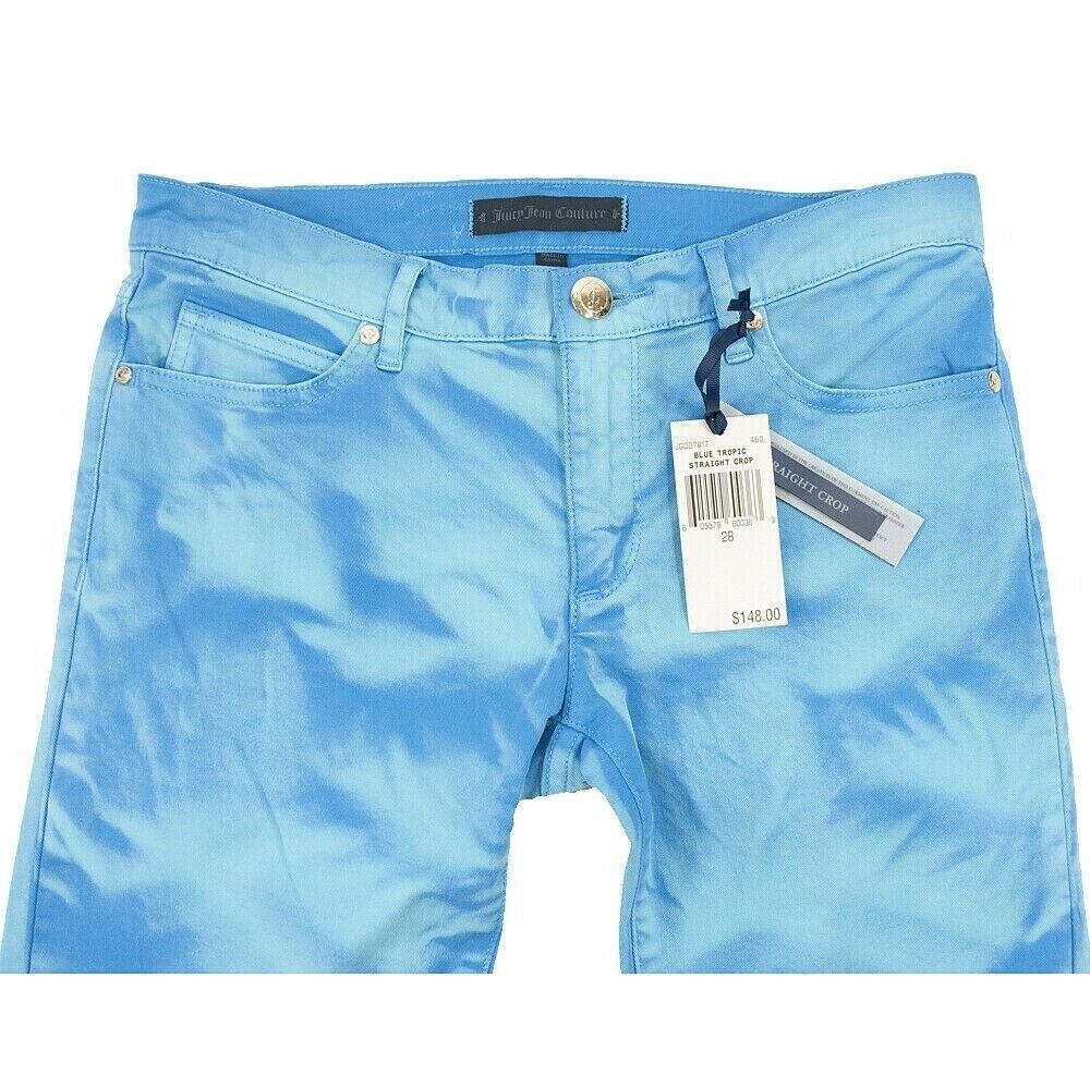 Juicy Couture Black Label Blue Tropic Water Print Denim Jeans 28 NWT