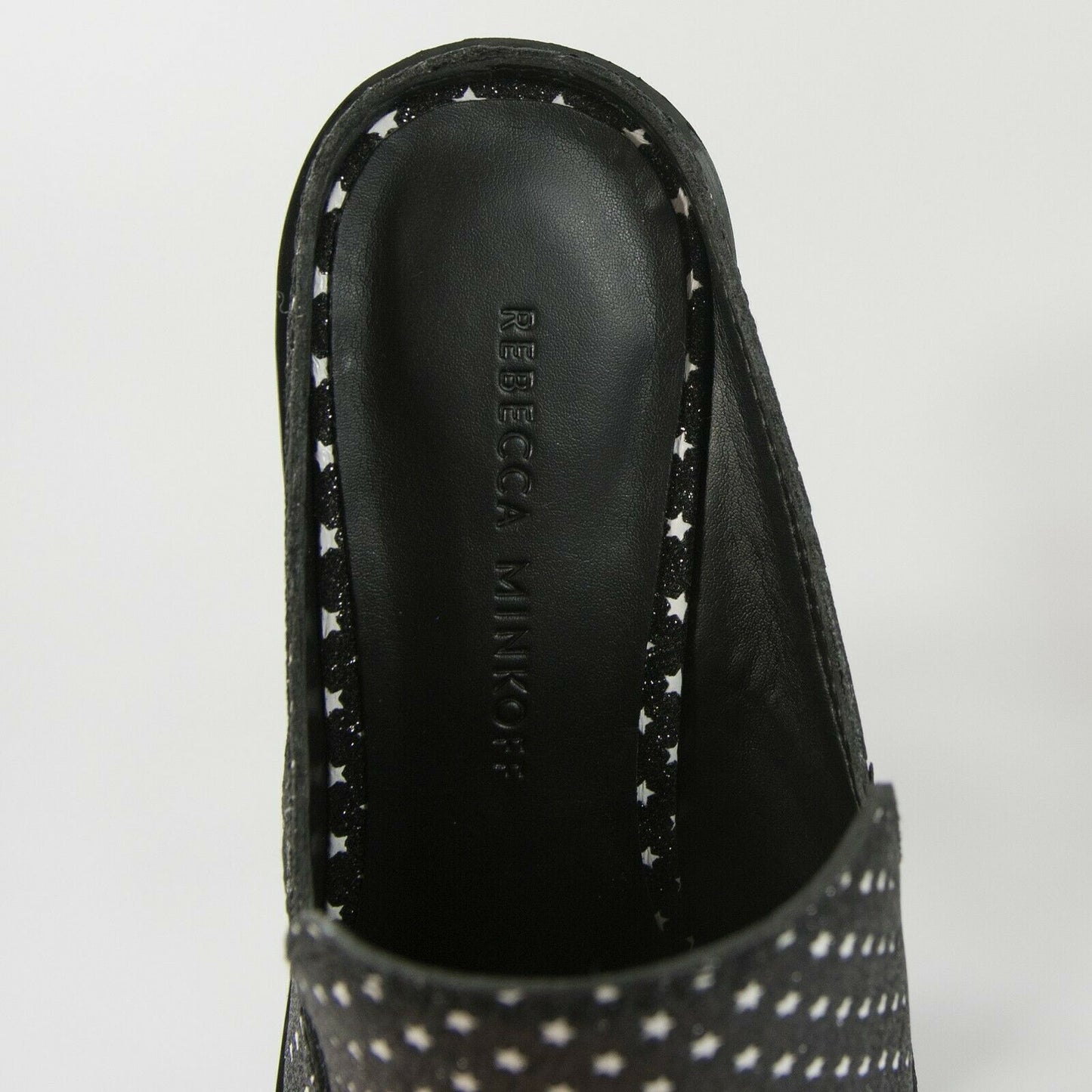 Rebecca Minkoff Karynah Black Glitter Stars Leather Western Mule Bootie Size 6