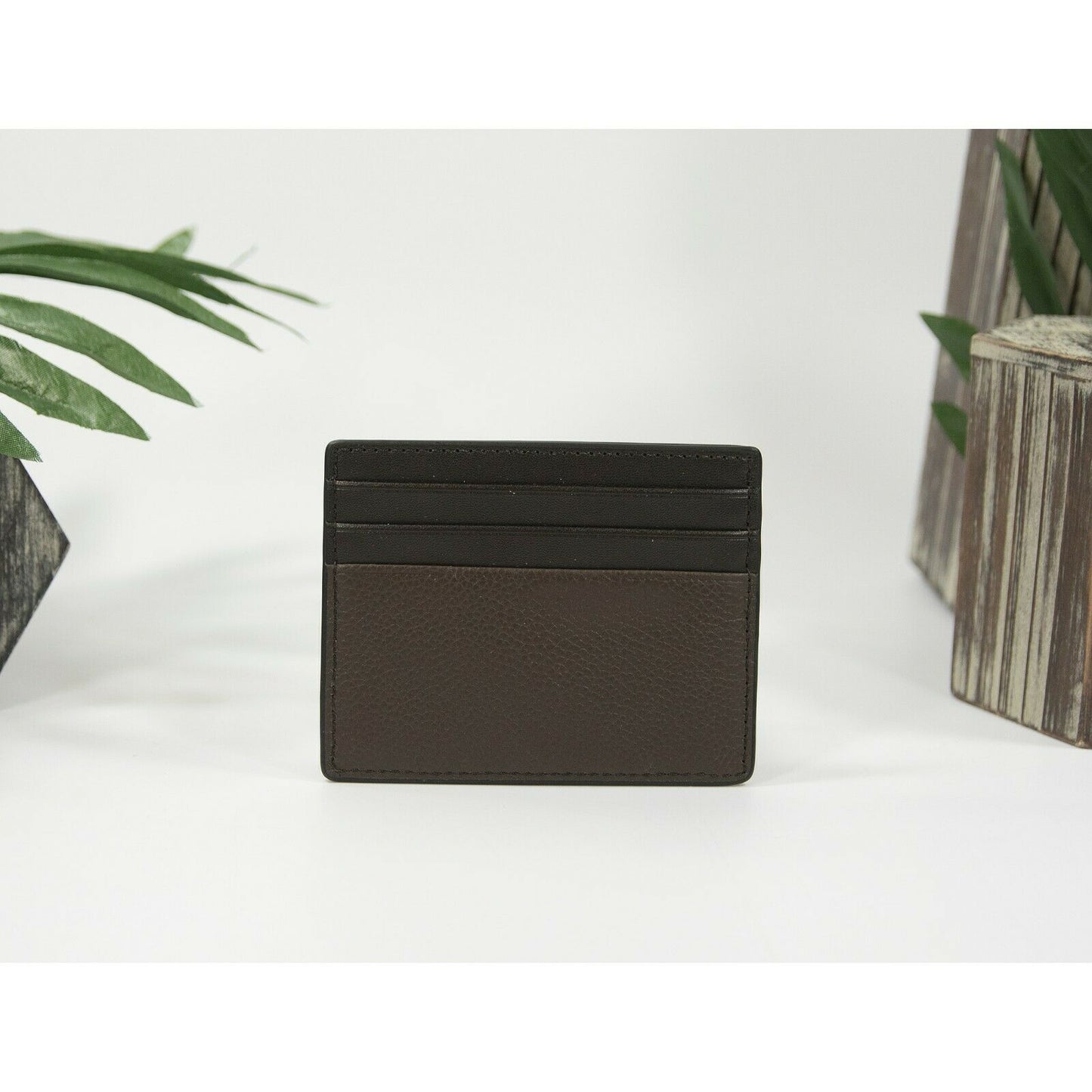 Michael Kors Mens Cooper Brown Leather Tall Card Case Holder Mini Wallet NWT