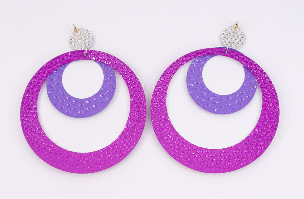 Amrita Singh Beyonce Pink Purple Hammered Huge Hoop Earrings ERC 1506 NWT