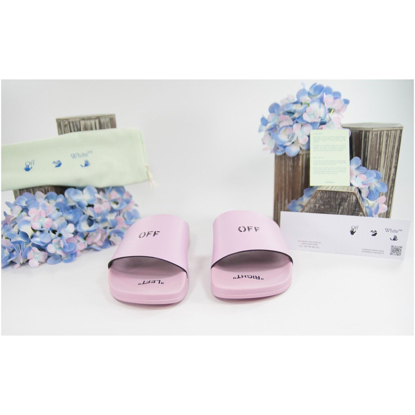 Off-White HF Lilac Purple Logo Rubber Pool Slides 37 NIB