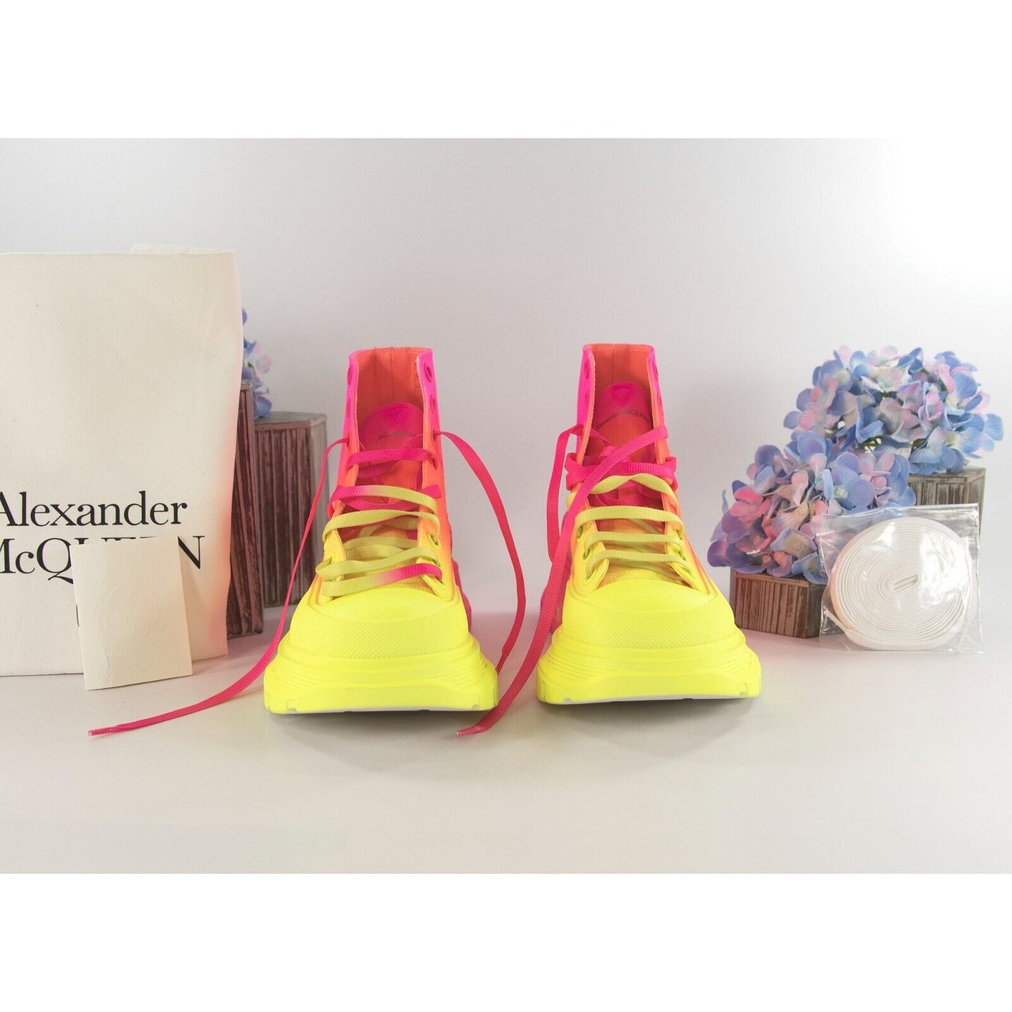 Alexander McQueen Lt Edition Tread Slick Neon Coated High Top Sneakers 37 NIB