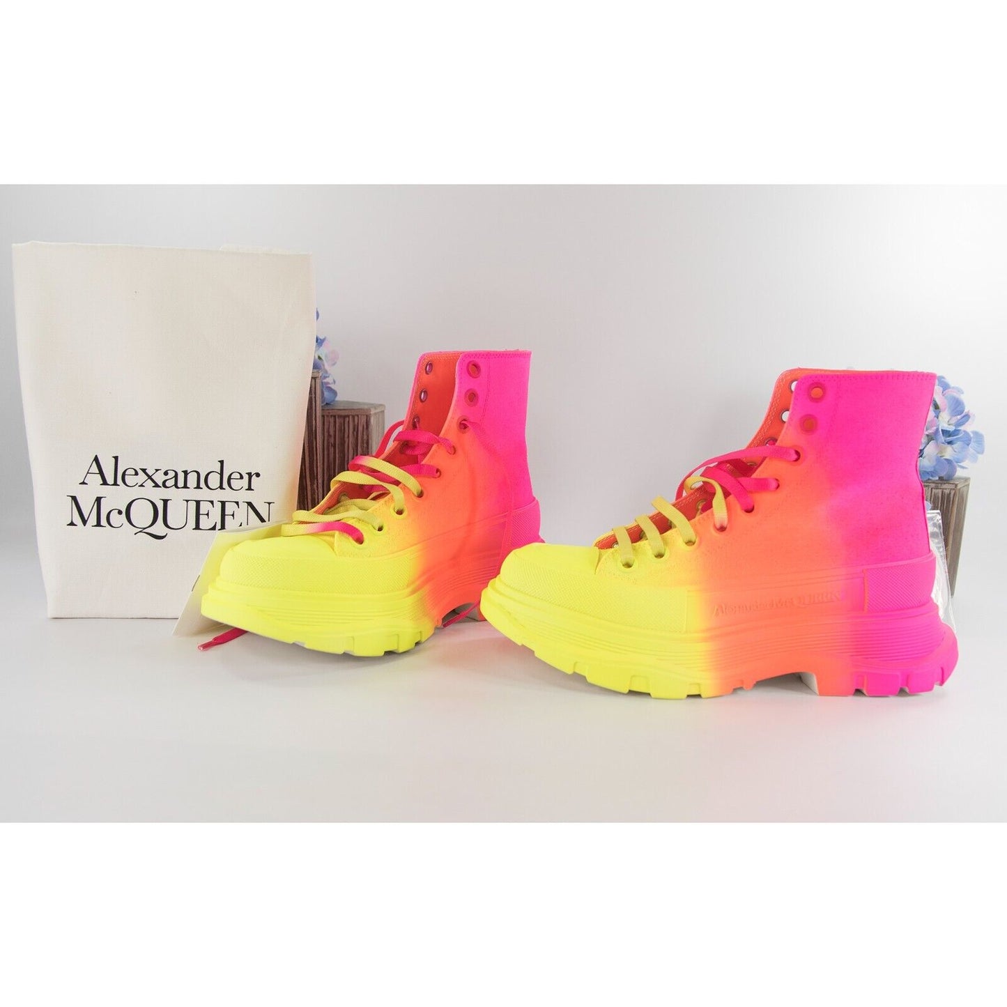 Alexander McQueen Lt Edition Tread Slick Neon Coated High Top Sneakers 37 NIB