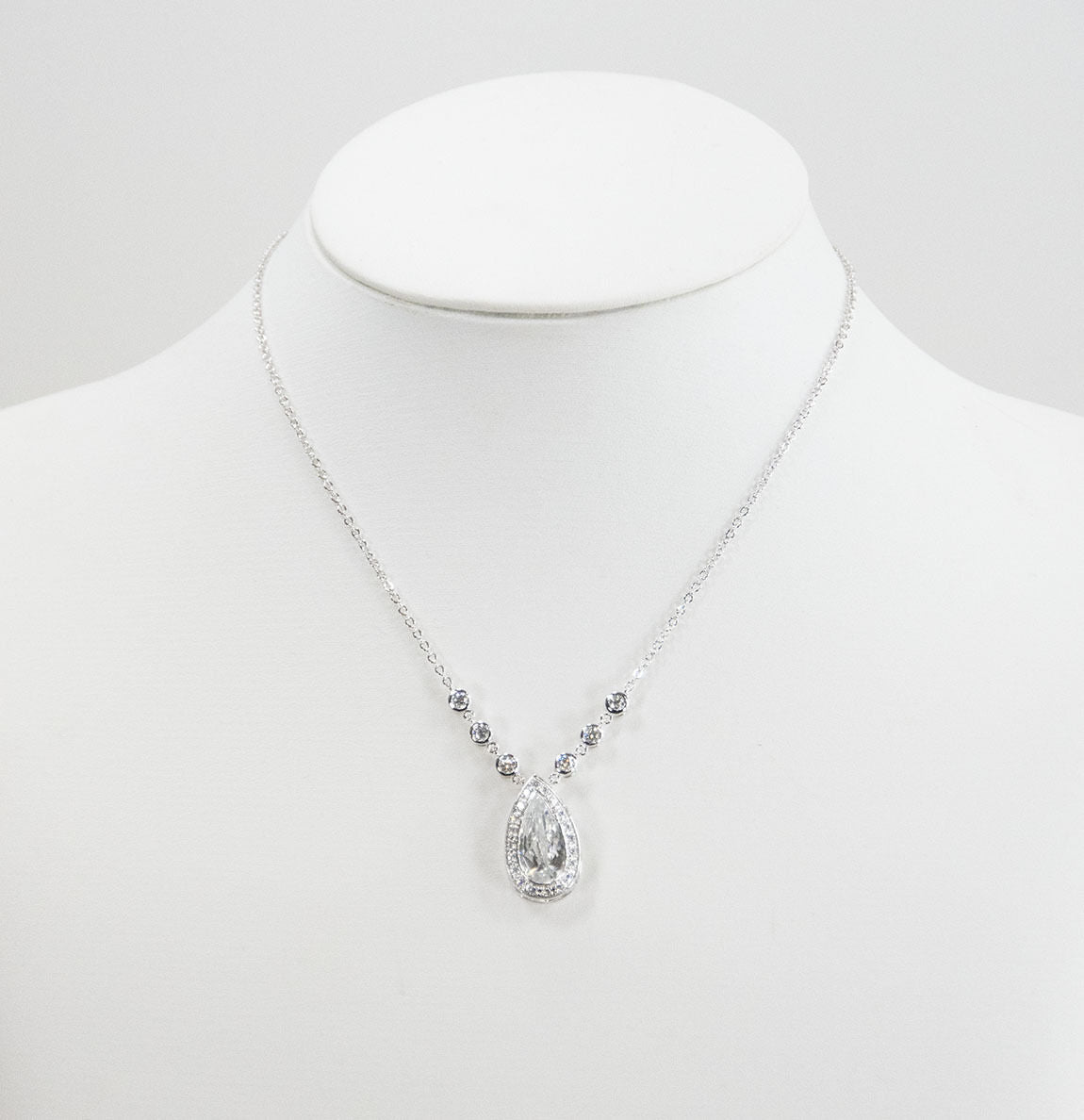CZ by Kenneth Jay Lane Rhodium Pear Classic Frame Pendant Red Carpet Necklace