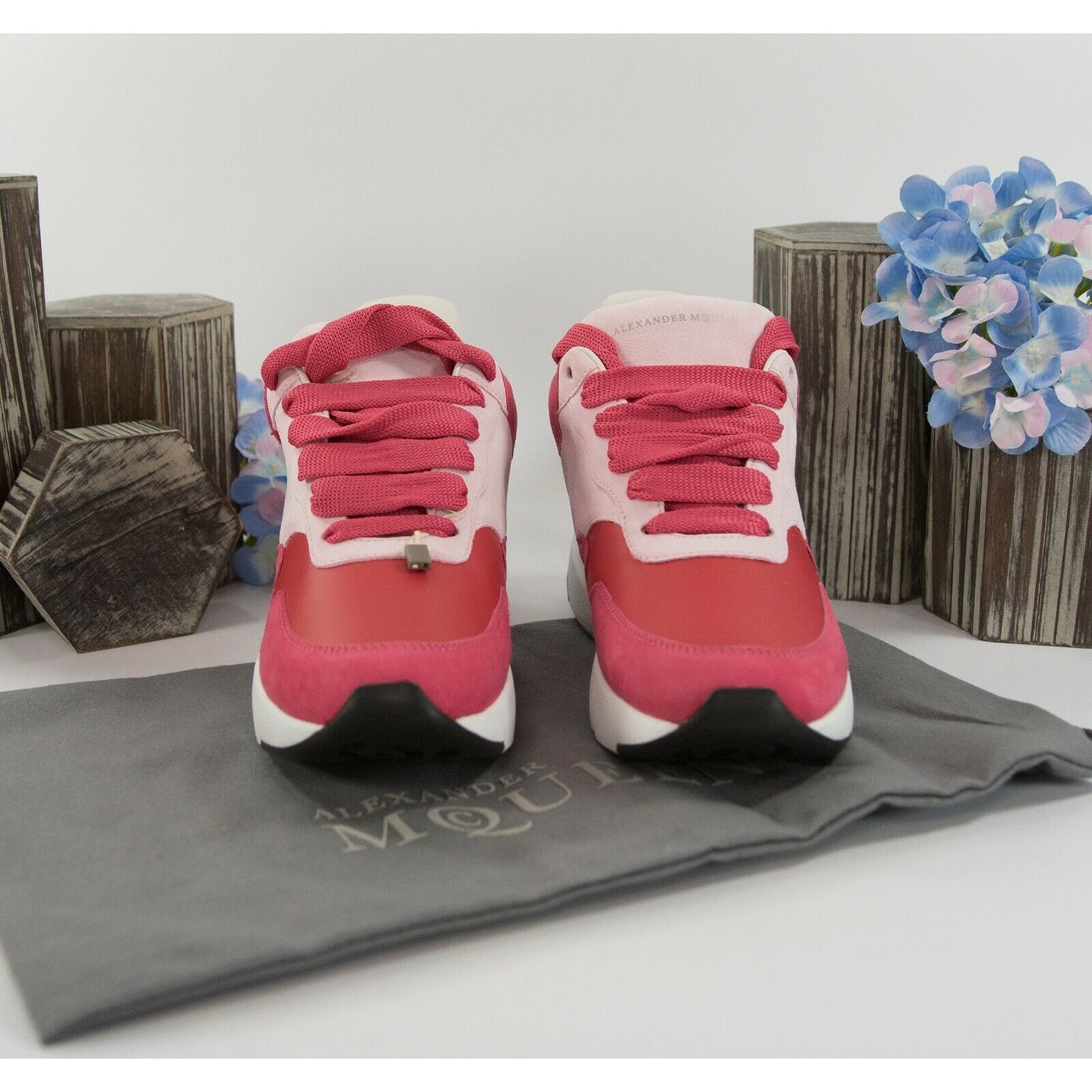 Alexander McQueen Oversized Pink Red Suede Lambskin Leather Sneakers 36 6 NIB