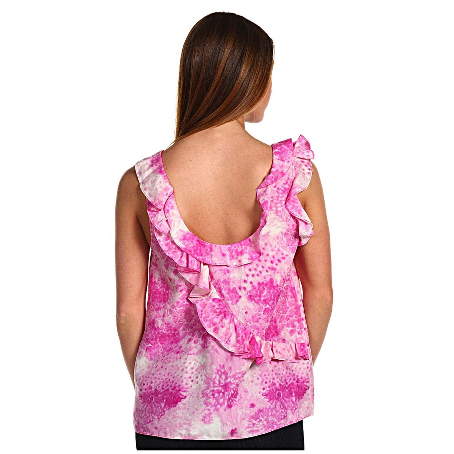 Juicy Couture Pink Floral Tie Dye Silk Top Shirt BLACK LABEL Blouse Sz M NWT