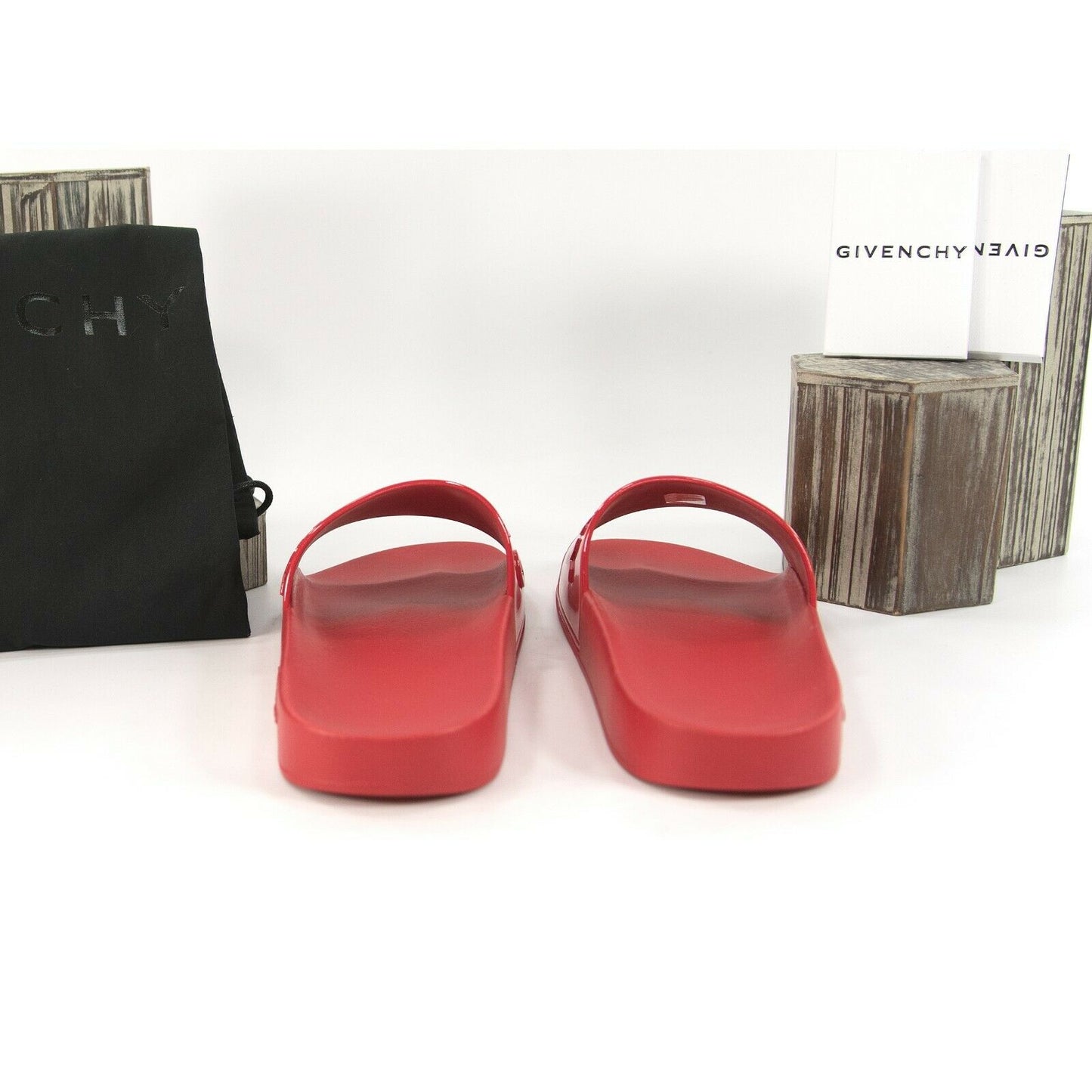 Givenchy Red Patent Debossed Logo Leather Rubber Pool Slides 38 NIB