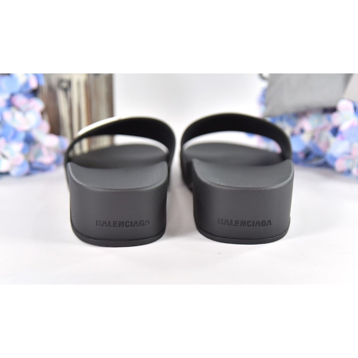 Balenciaga BB Black Rubber Wedge Slide Sandals Size 38 NIB