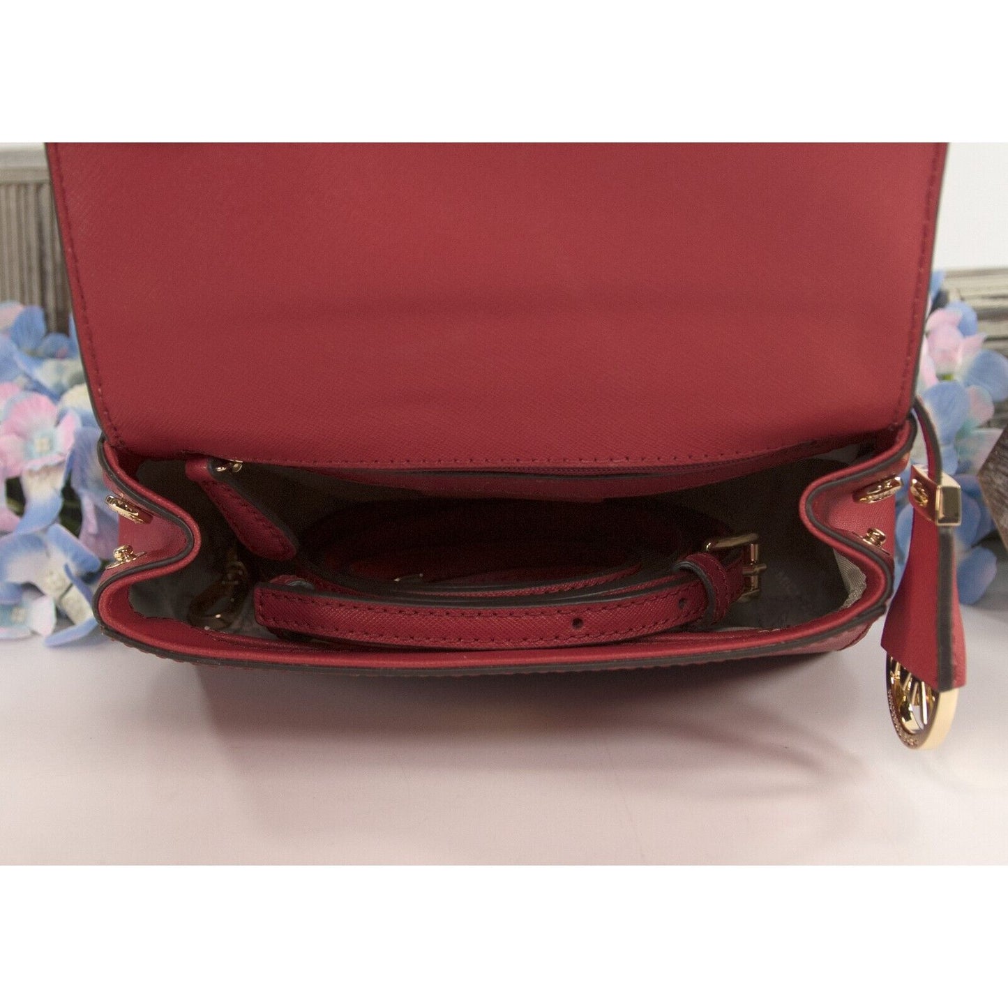 Michael Kors Crimson Red Leather Ava XS Extra Small Satchel Crossbody Bag NWT