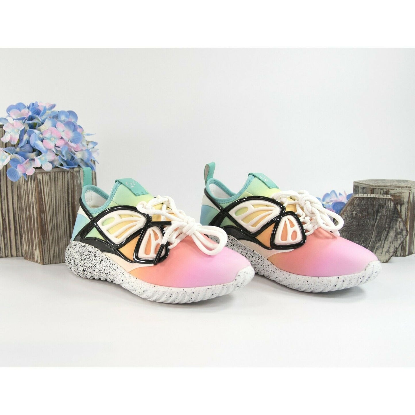 Sophia Webster Fly By Rainbow Ombre Neoprene Leather Sneakers Size 38 NIB