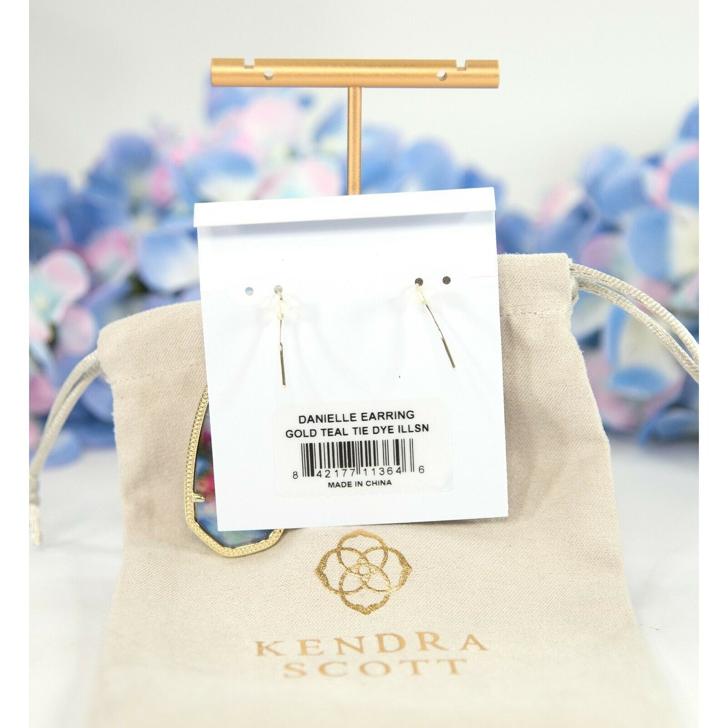 Kendra Scott Danielle Gold Teal Tie Dye Glass Large Statement Earrings NWT