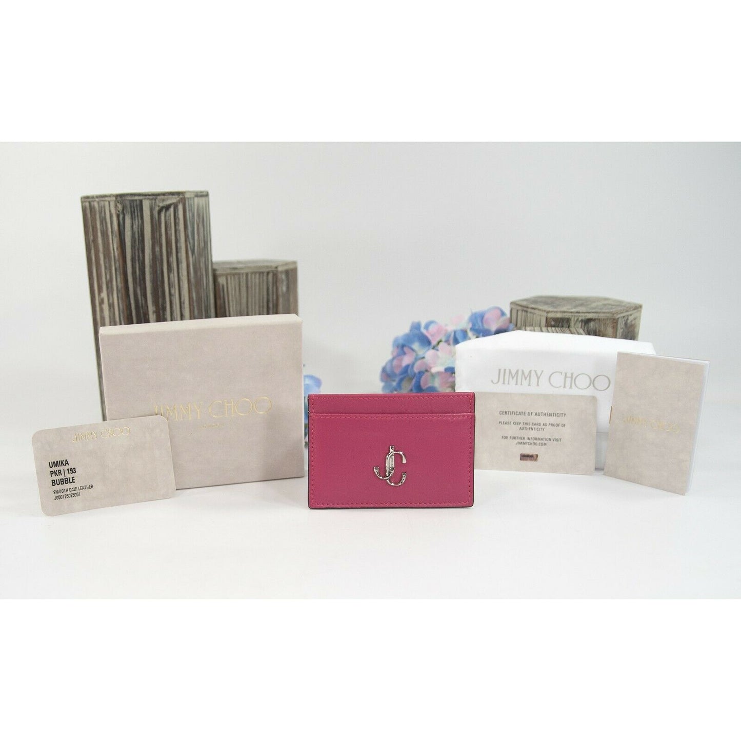 Jimmy Choo Umika Bubble Gum Pink Leather Card Case Holder Wallet NWT