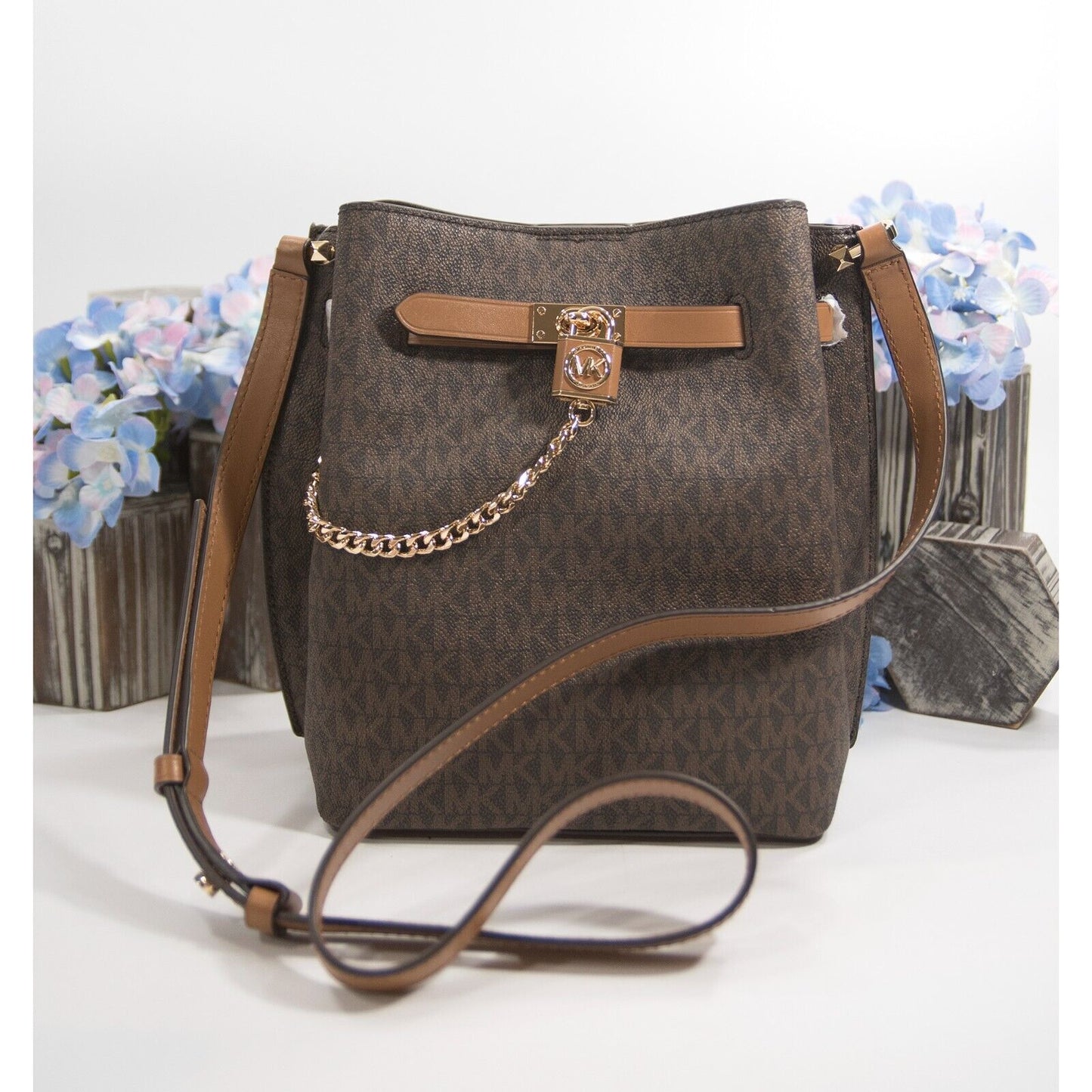 Michael Kors Brown Monogram Hamilton Legacy Leather Satchel Bag NWT