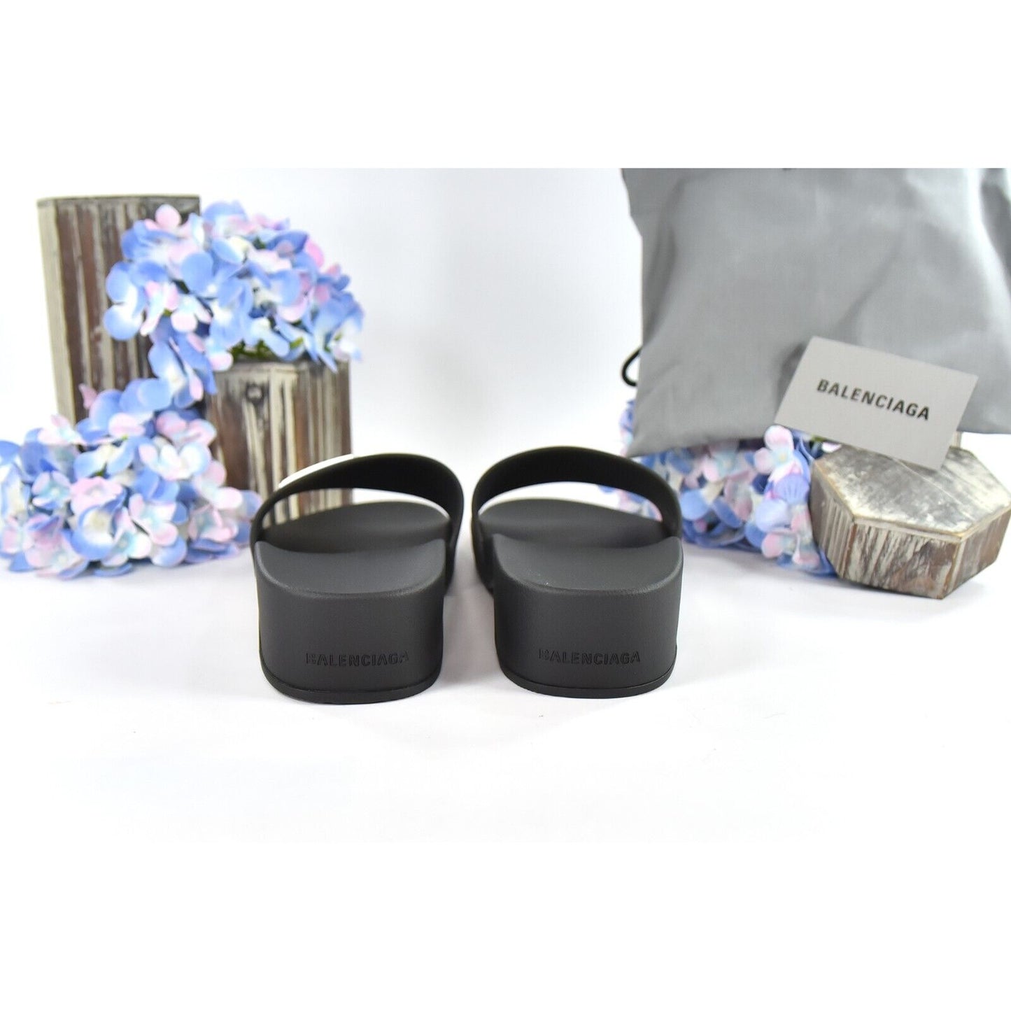 Balenciaga BB Black Rubber Wedge Slide Sandals Size 38 NIB