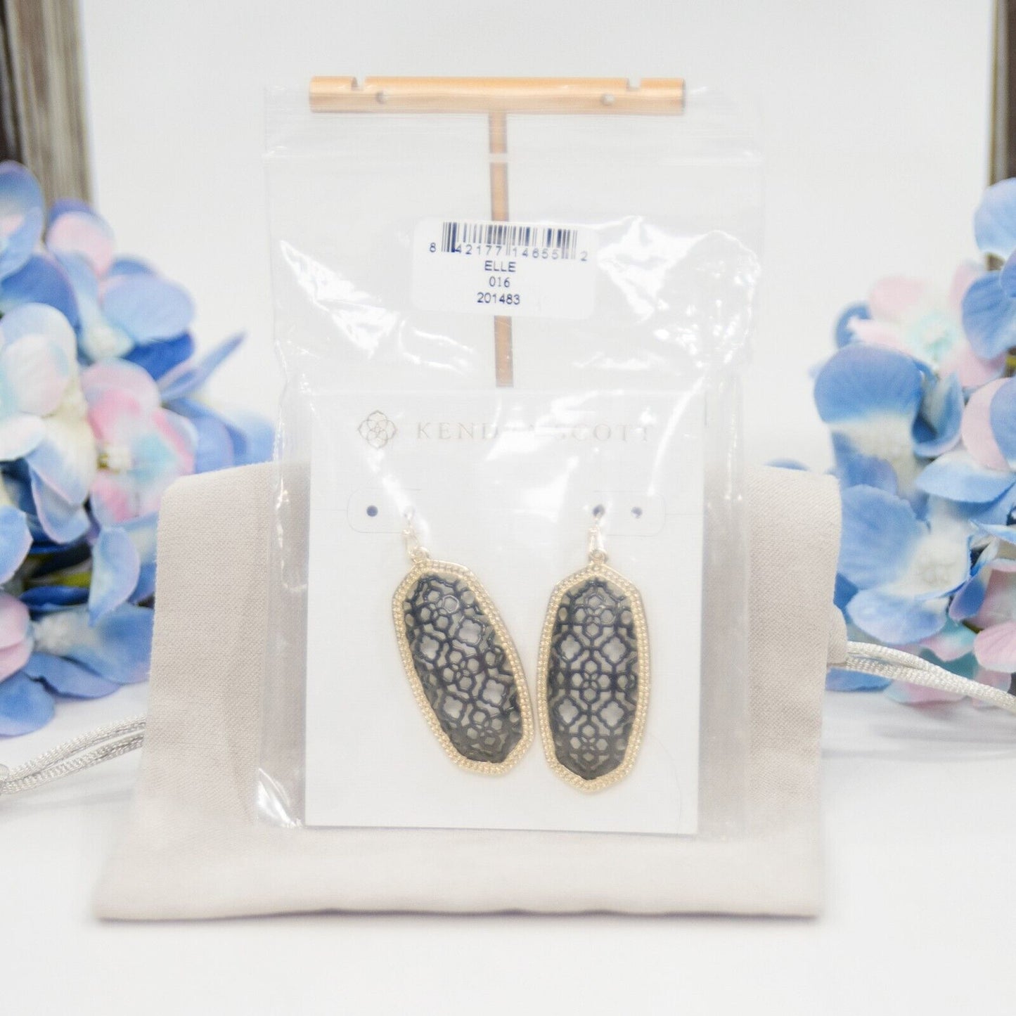 Kendra Scott Elle Gunmetal Filigree Gold Plated Statement Earrings NWT