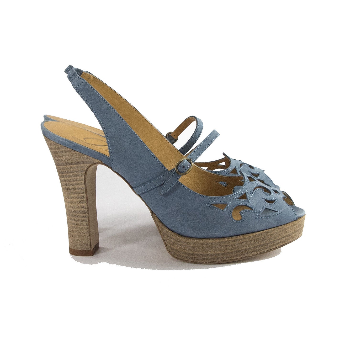 Delman Sahara Blue Suede Mary Jane Cut Out Platform Sandal Heels 9