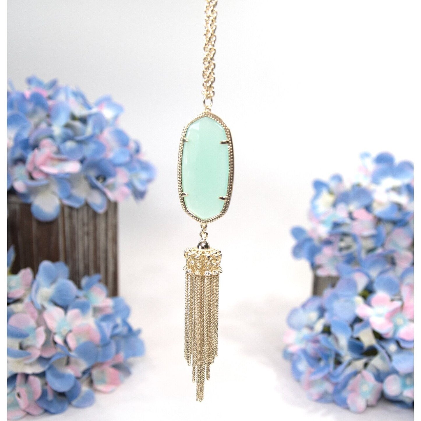 Kendra Scott Rayne Green Chalcedony Long Pendant Necklace NWT