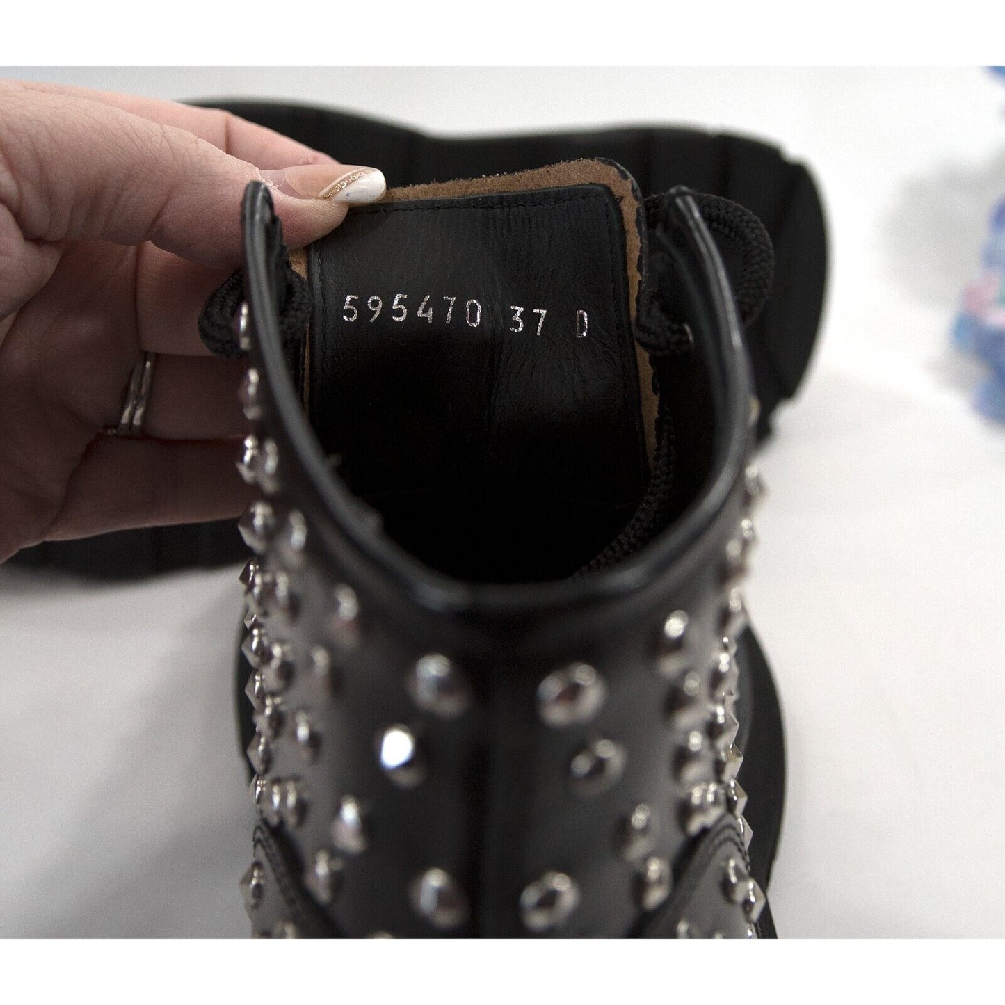 Alexander McQueen Tread Slick Studded Black Leather Lug Sole Boots 37 NIB