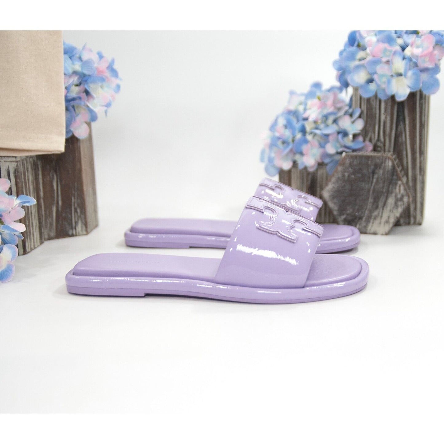 Tory Burch Lavender Cloud Leather Double T Padded Sport Slide Sz 6 NIB