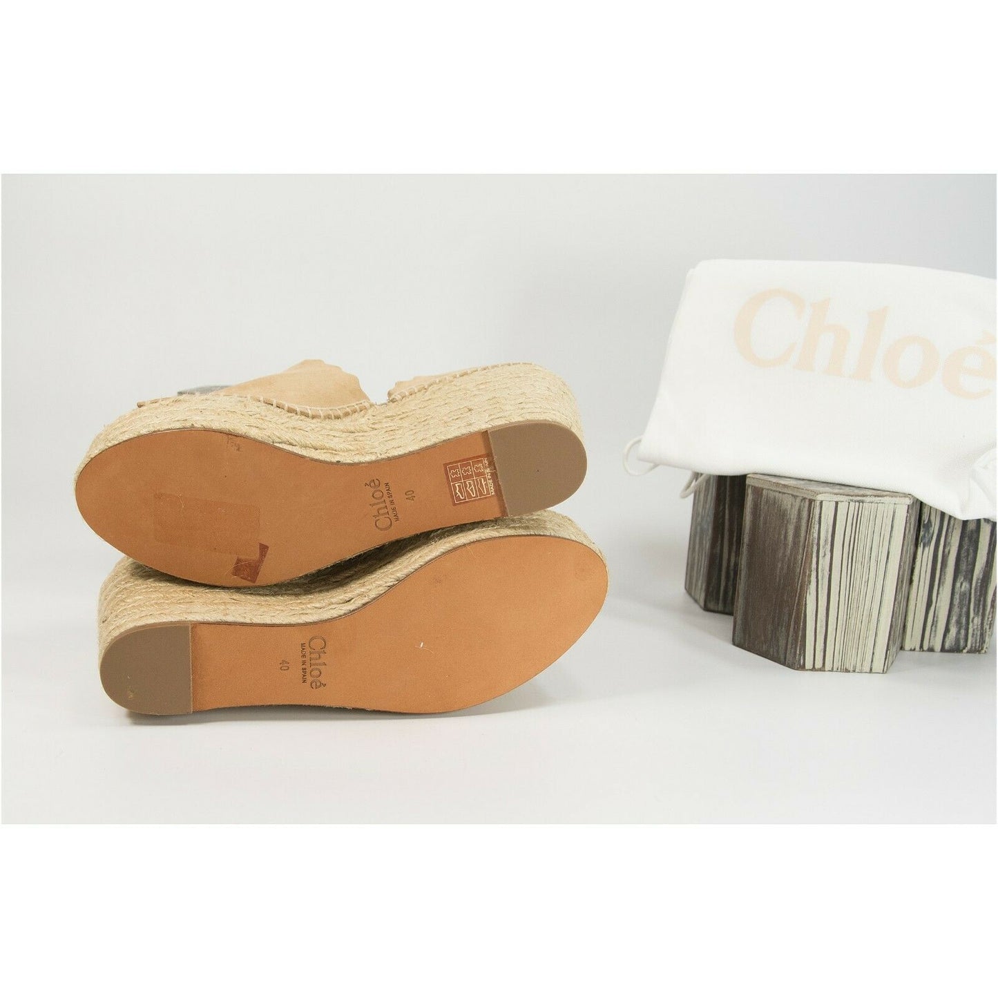 Chloe Lauren Reef Shell Suede Espadrille Wedge Heels Sandals Size 40 10 NIB