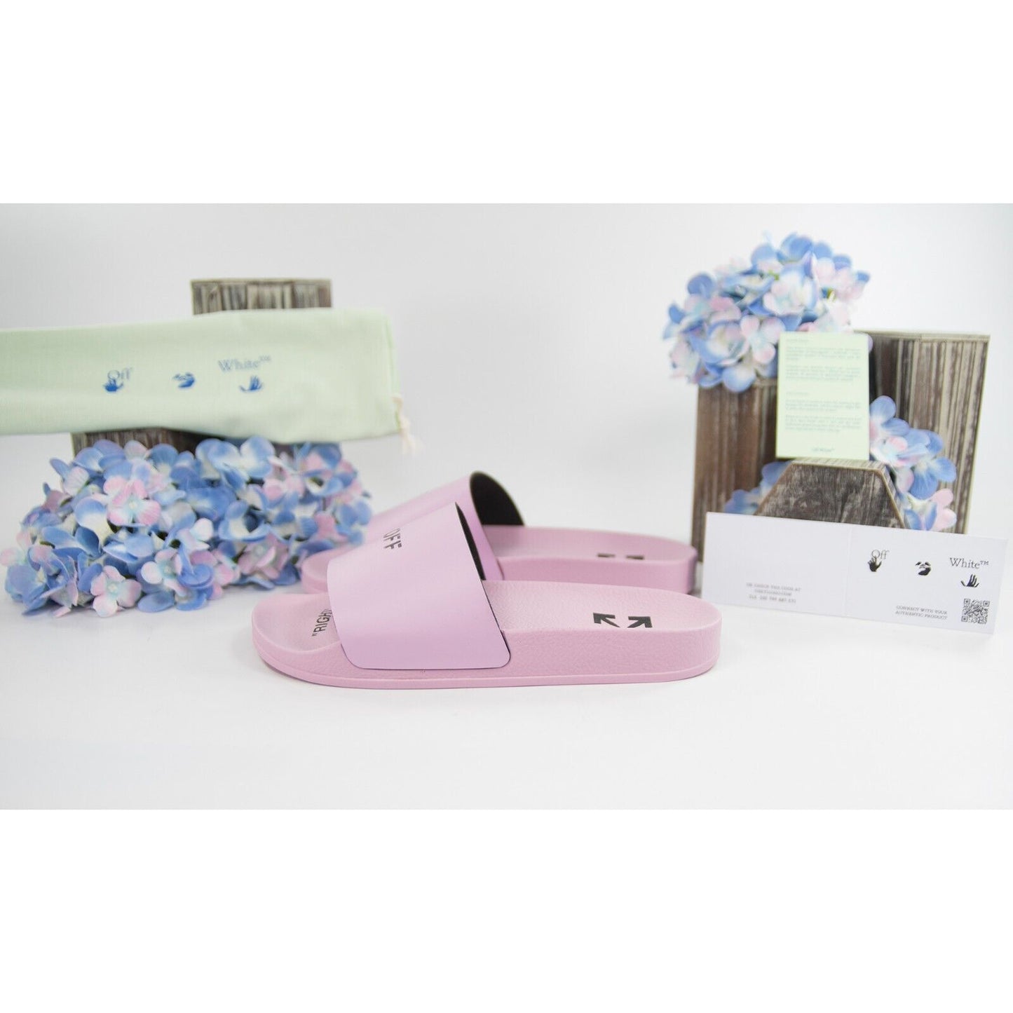 Off-White HF Lilac Purple Logo Rubber Pool Slides 37 NIB