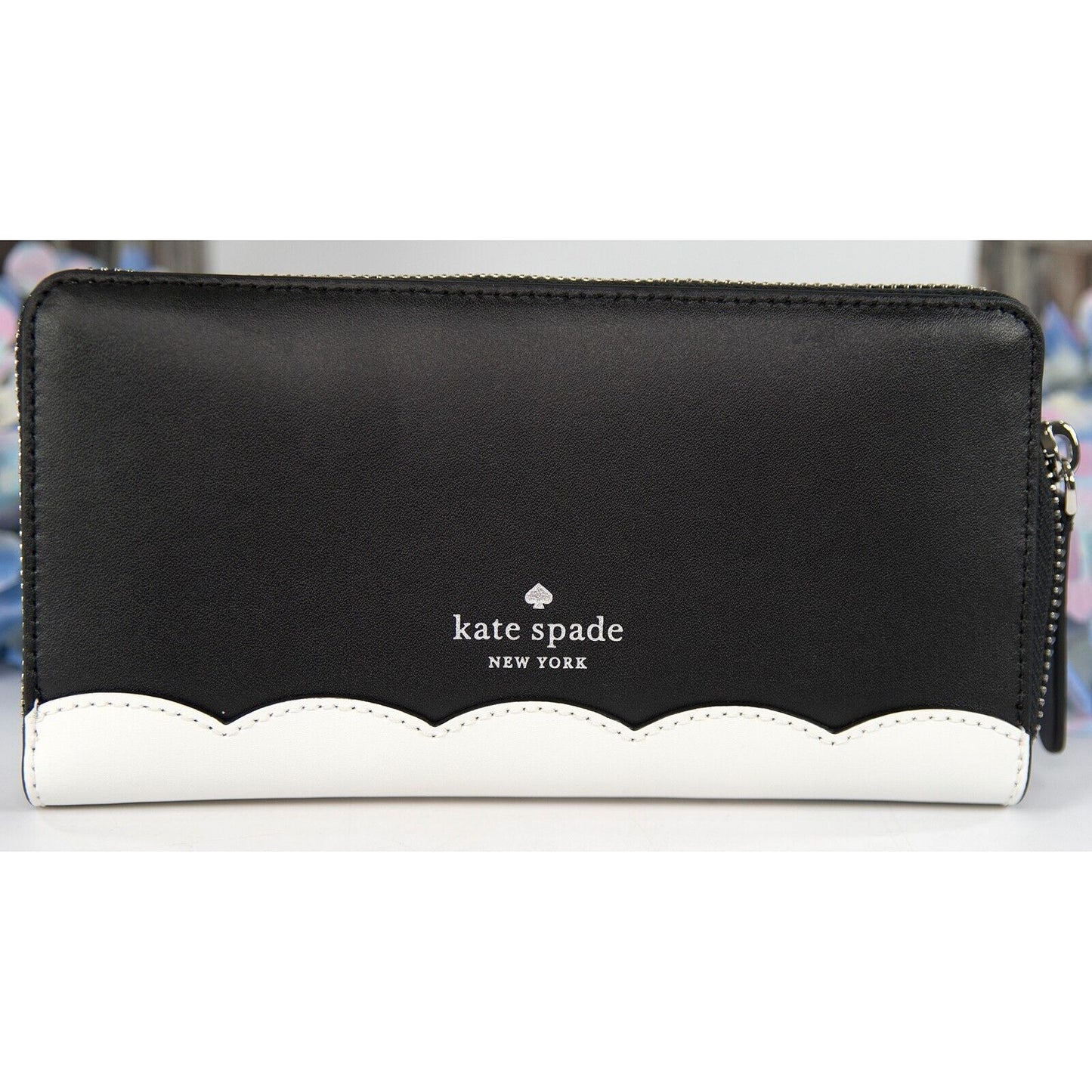 Kate Spade Black Leather Frosty Penguin Large Zip Around Lacey Wallet NWT