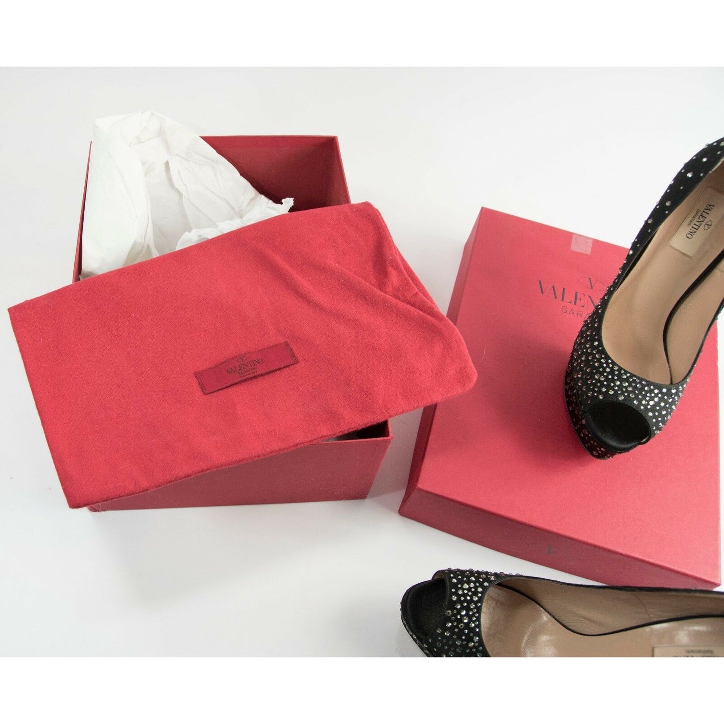 Valentino Black Satin Crystal Peep Toe Platform Runway Heels 39.5 9.5 $1950