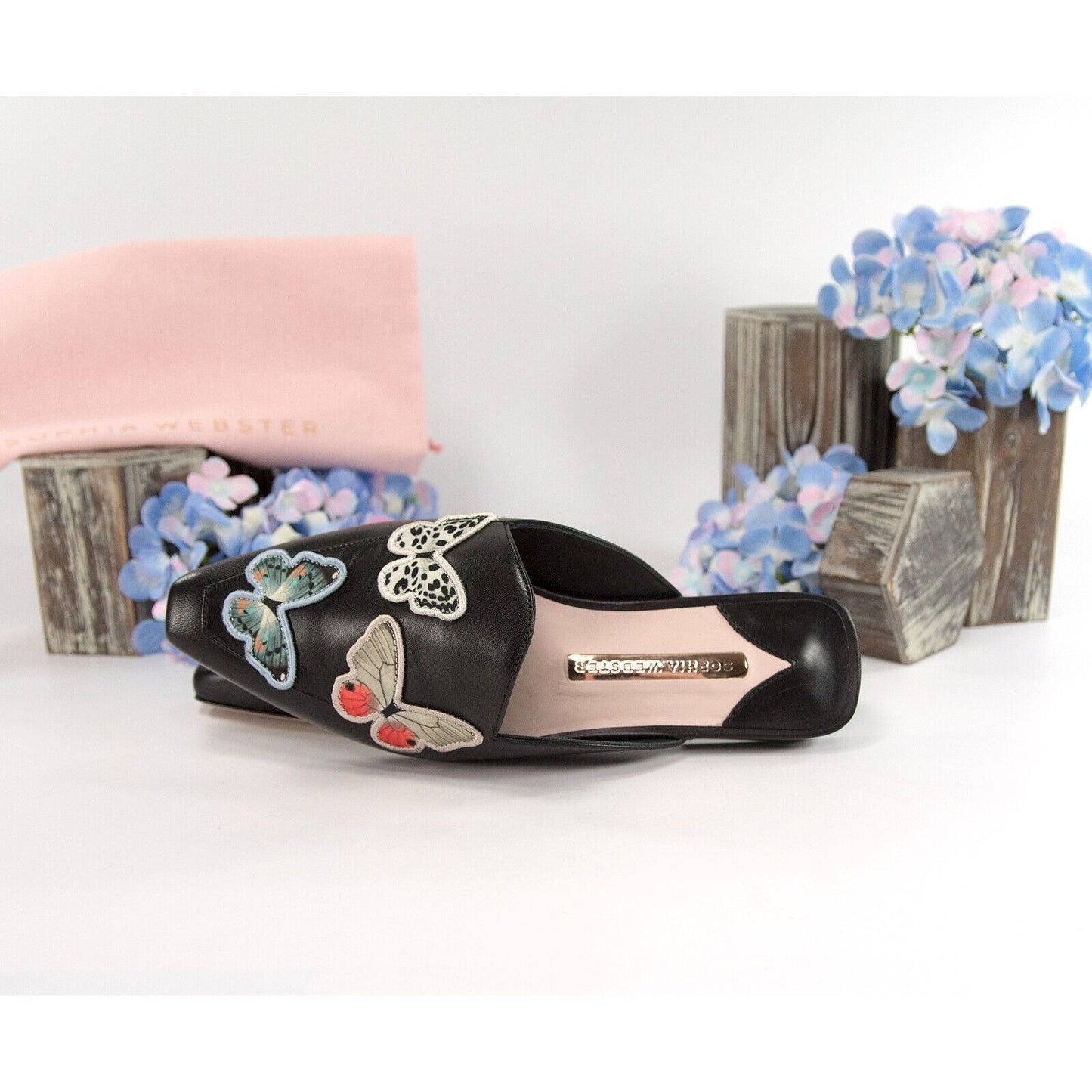 Sophia Webster Black Leather Butterfly Loafer Mule Flats Size 38 NIB