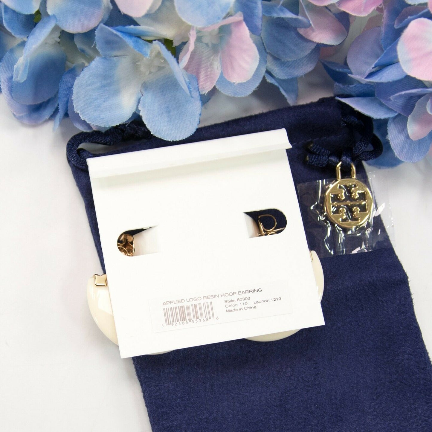 Tory Burch Applied Logo Ivory Resin Hoop Earrings 60303 NWT